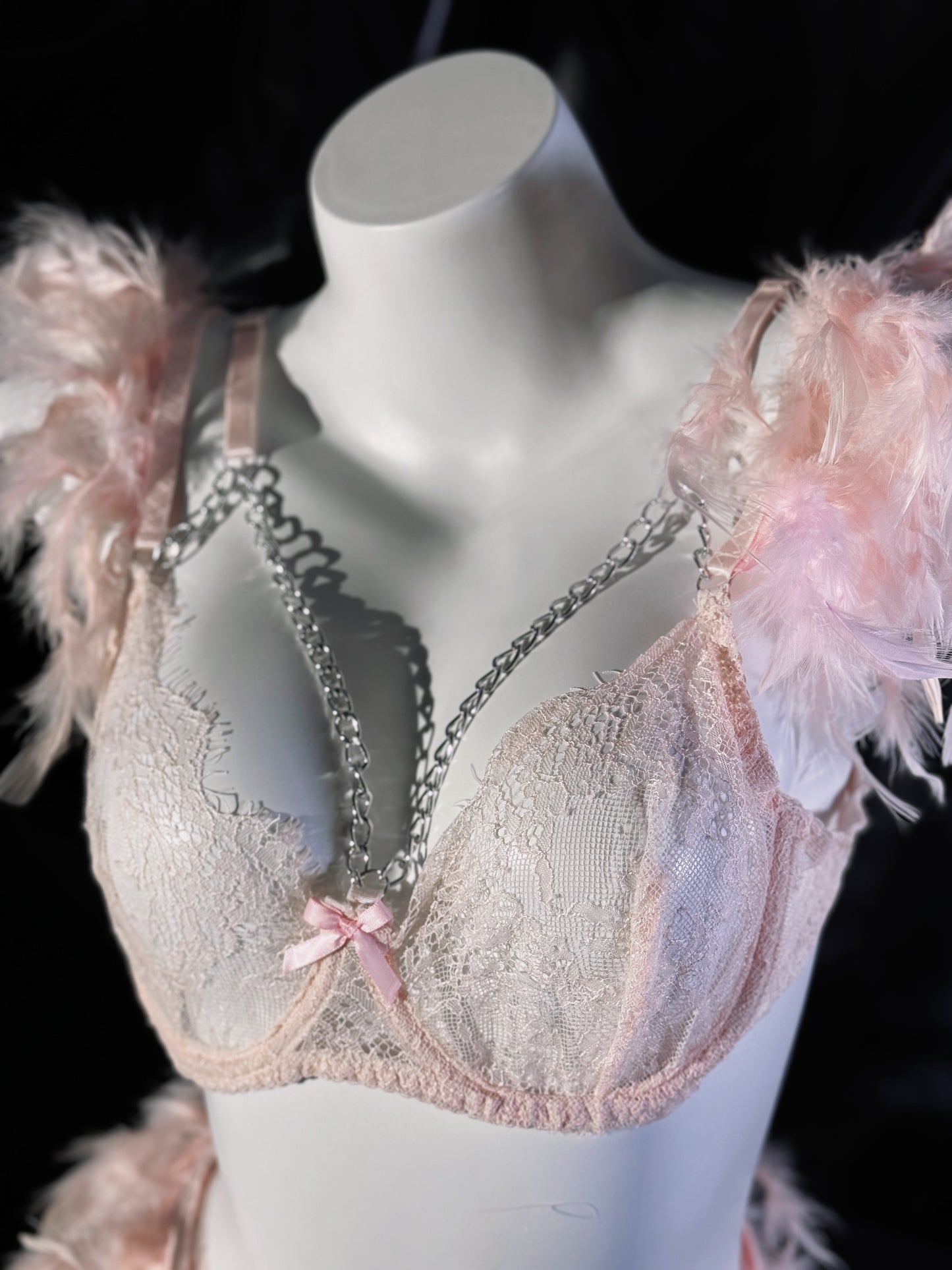 Victoria’s Wings Feather Chain Lace Three-Piece Lingerie Set