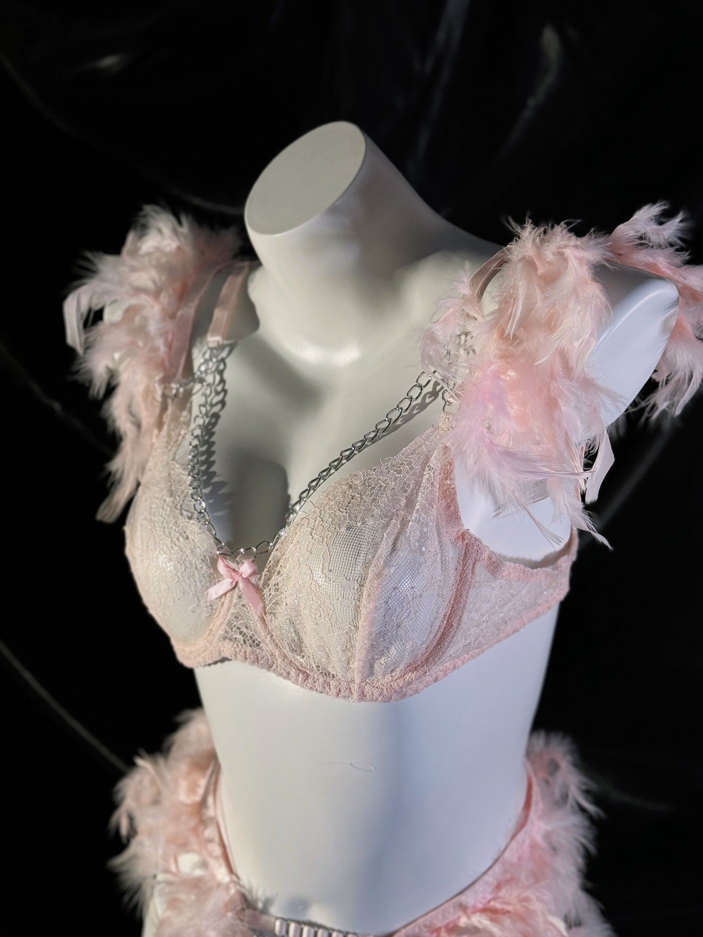Victoria’s Wings Feather Chain Lace Three-Piece Lingerie Set
