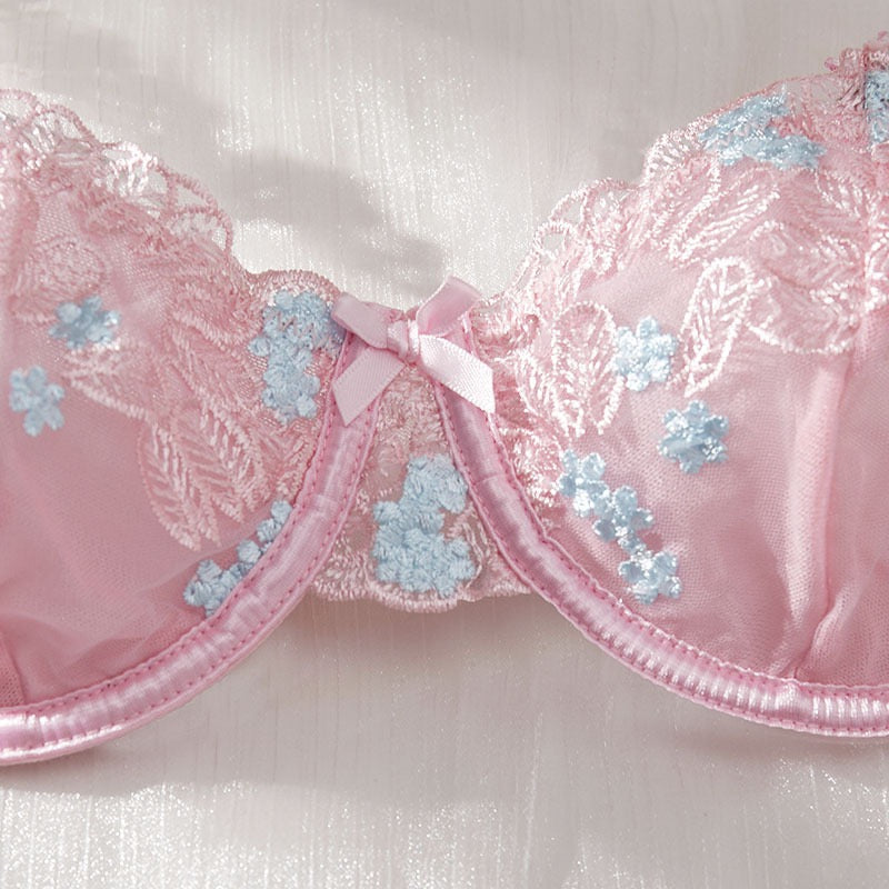 Angelic Roses Floral Embroidered Mesh Three-Piece Lingerie Set