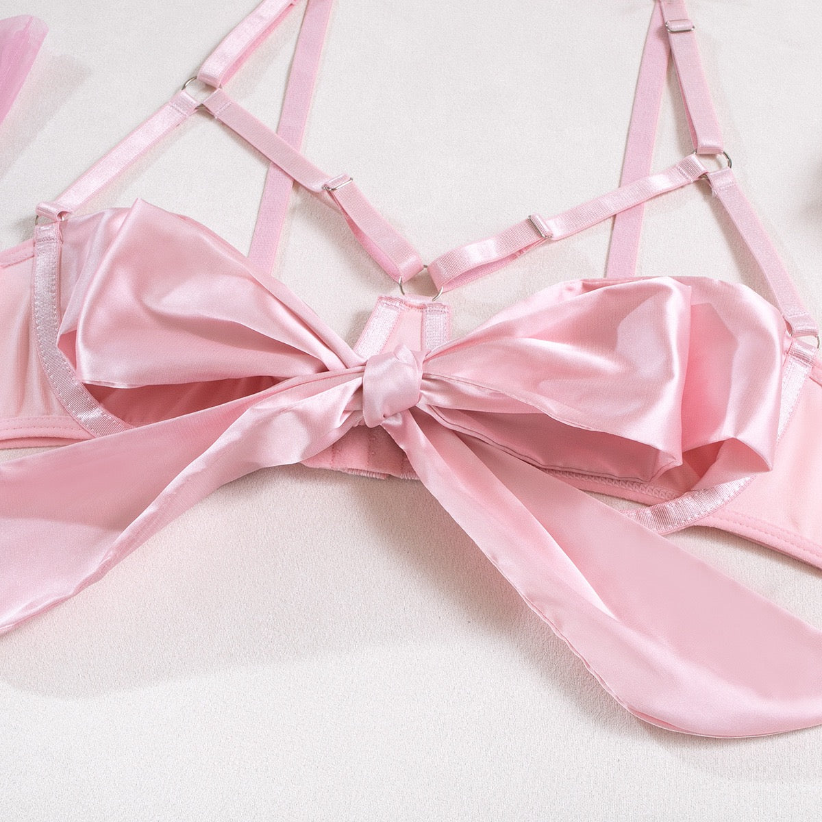 Unwrap Me Ribbon Satin Four-Piece Lingerie Set