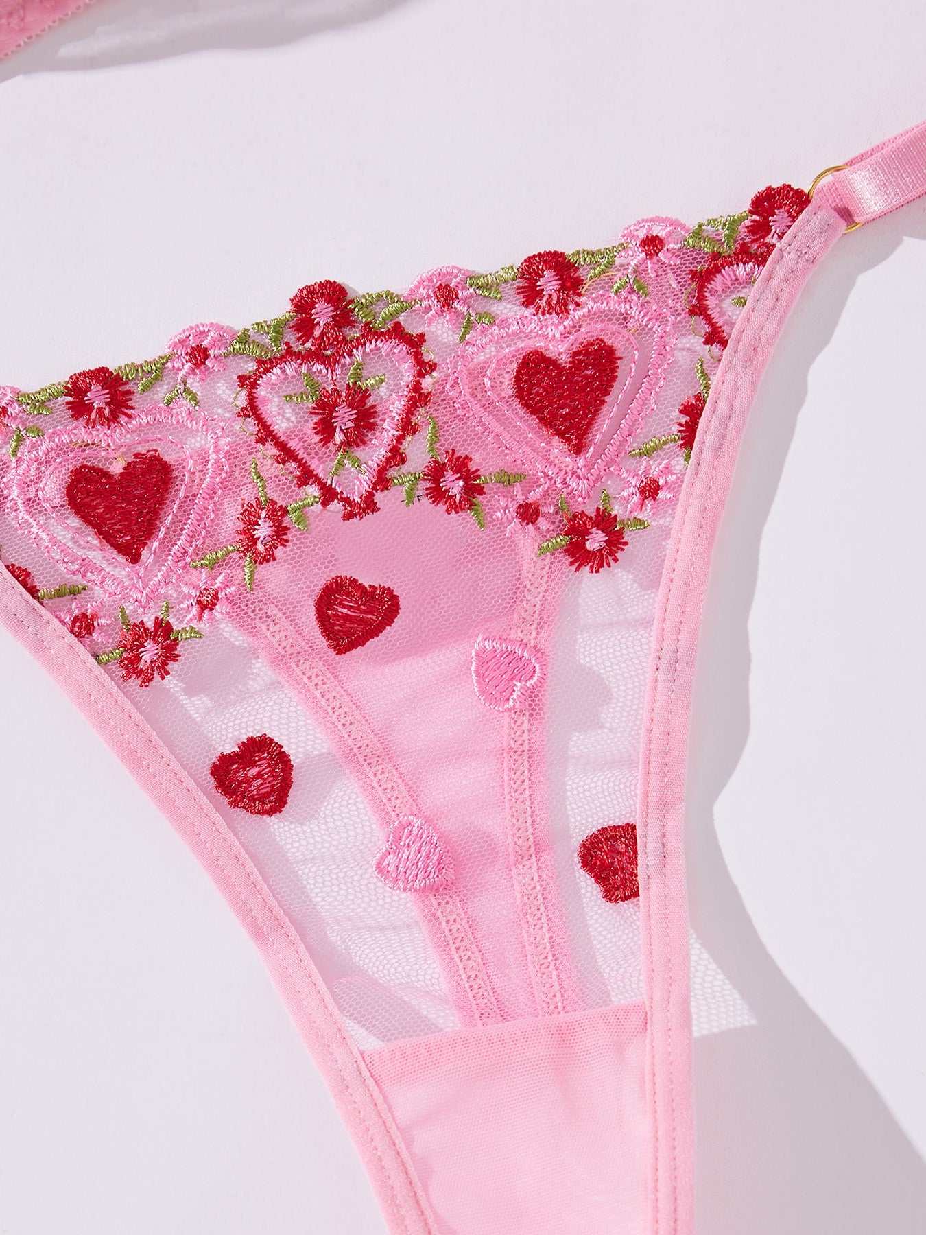 Strawberry Slushie Embroidered Mesh Lingerie Set