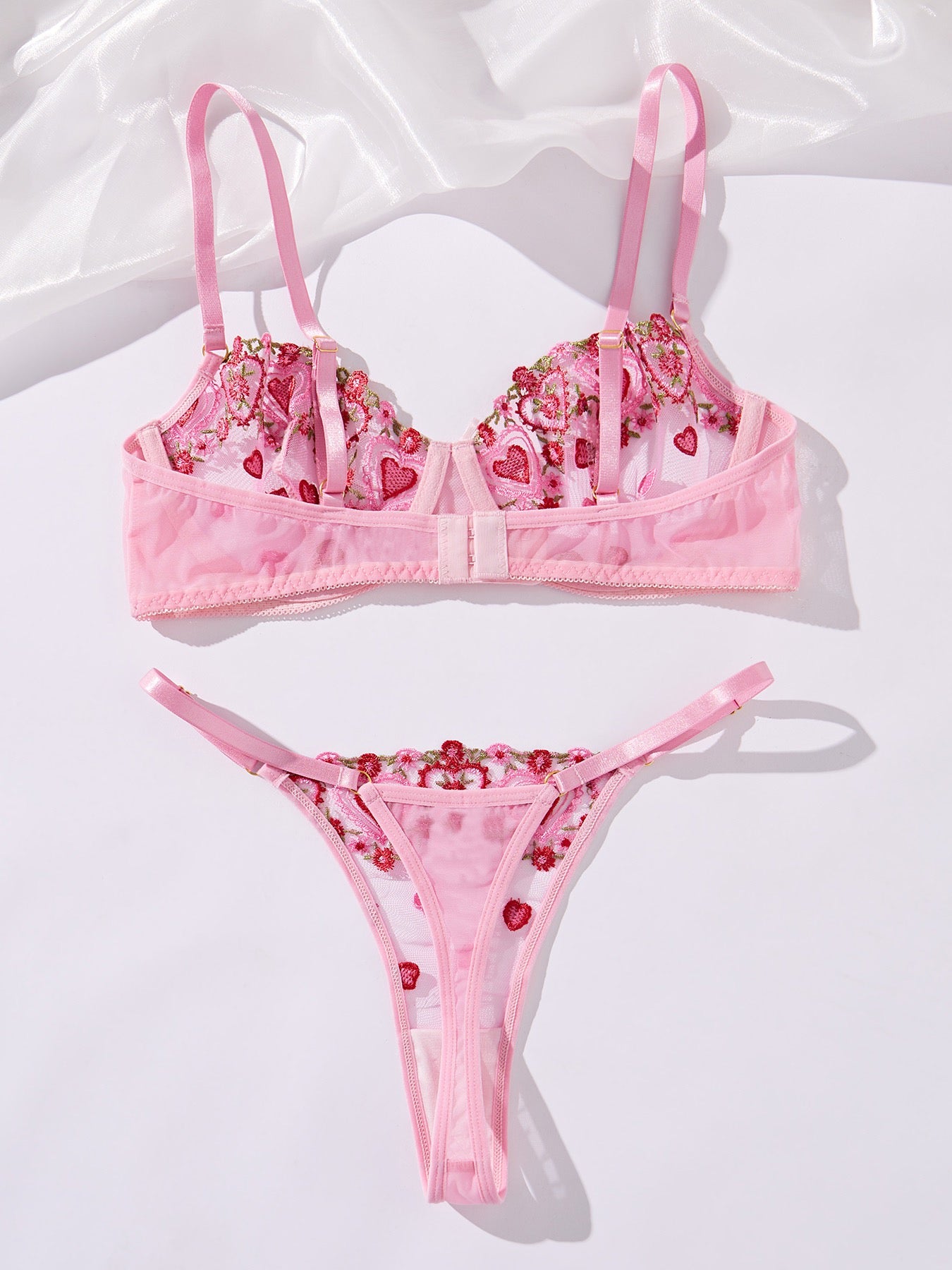 Strawberry Slushie Embroidered Mesh Lingerie Set