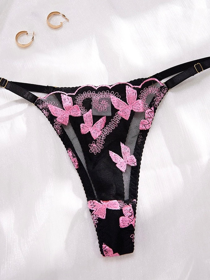 Bows Club Embroidered Mesh Lingerie Set