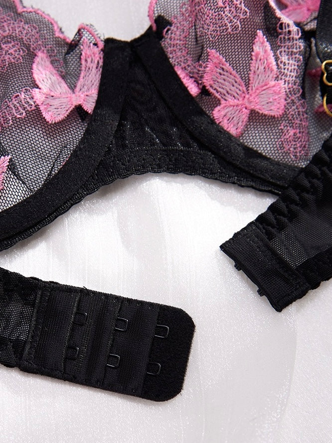 Bows Club Embroidered Mesh Lingerie Set