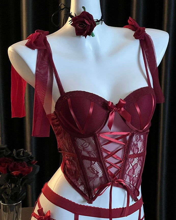 Scarlet Rose Mesh Lace Corset Lingerie Set