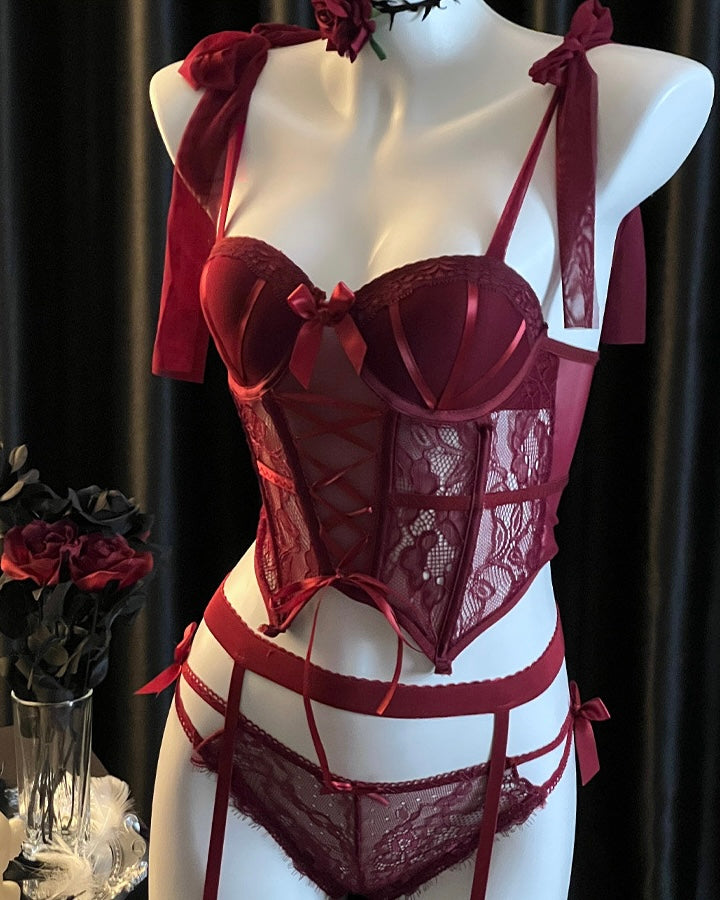 Scarlet Rose Mesh Lace Corset Lingerie Set