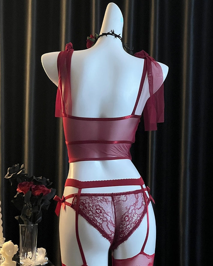 Scarlet Rose Mesh Lace Corset Lingerie Set