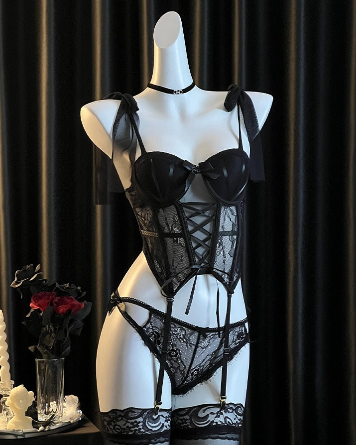 Scarlet Rose Mesh Lace Corset Lingerie Set