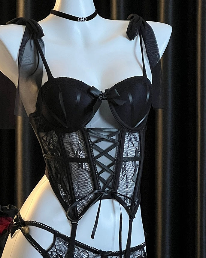 Scarlet Rose Mesh Lace Corset Lingerie Set