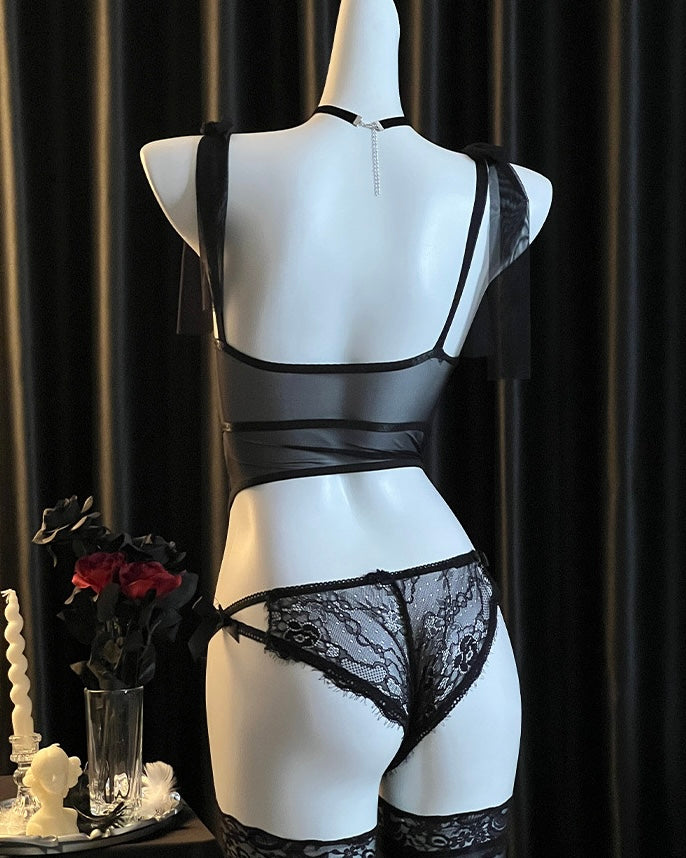Scarlet Rose Mesh Lace Corset Lingerie Set