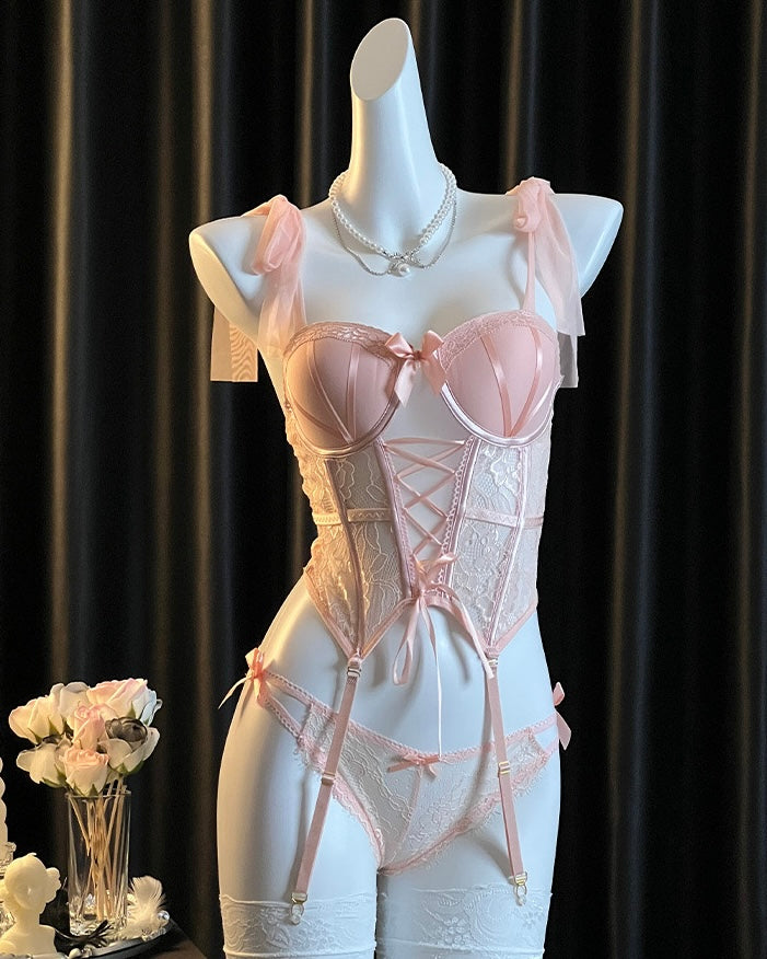 Scarlet Rose Mesh Lace Corset Lingerie Set