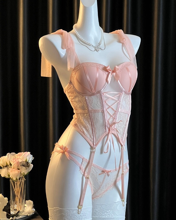 Scarlet Rose Mesh Lace Corset Lingerie Set