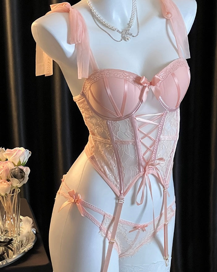 Scarlet Rose Mesh Lace Corset Lingerie Set