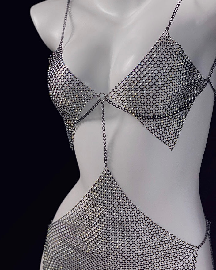 Queen of the Night Silver Crystal Slip Dress Lingerie