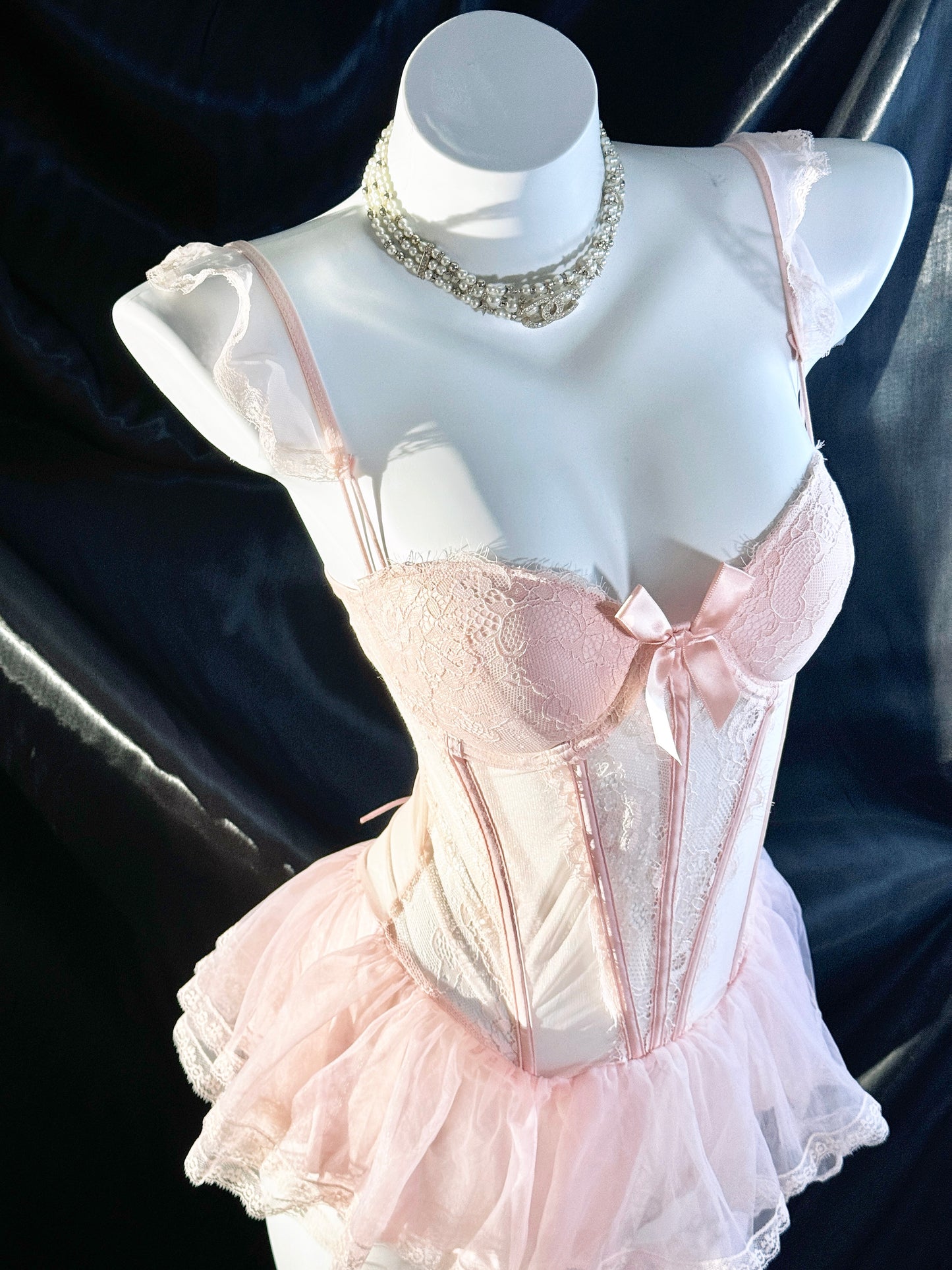 Love Story Bride Mesh Lace Corset Lingerie Set
