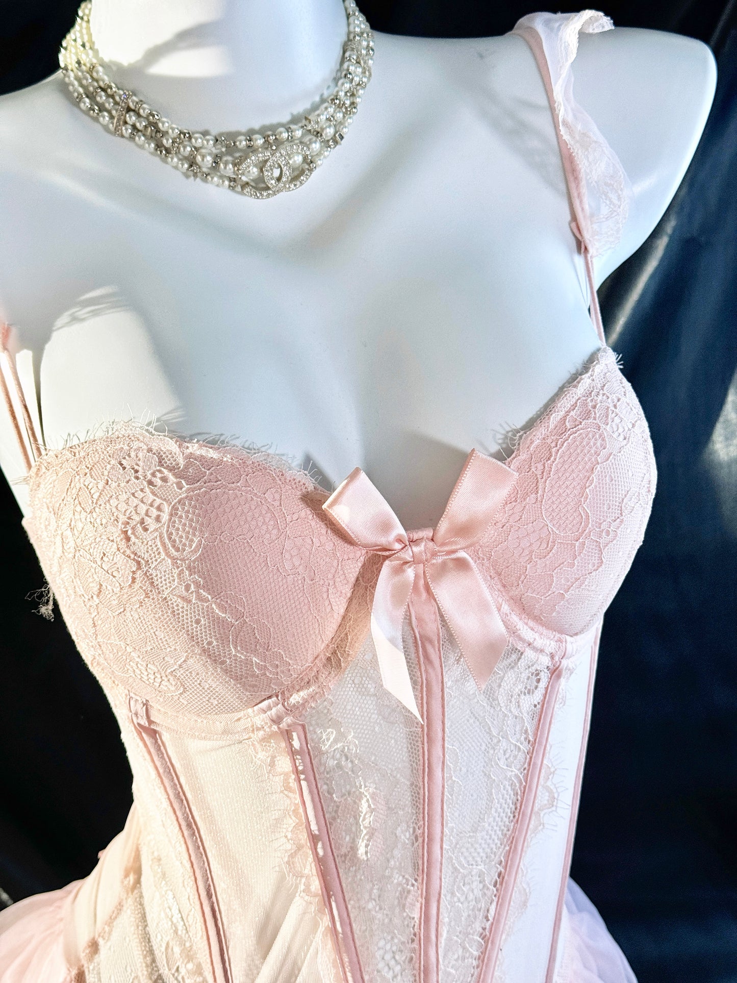 Love Story Bride Mesh Lace Corset Lingerie Set