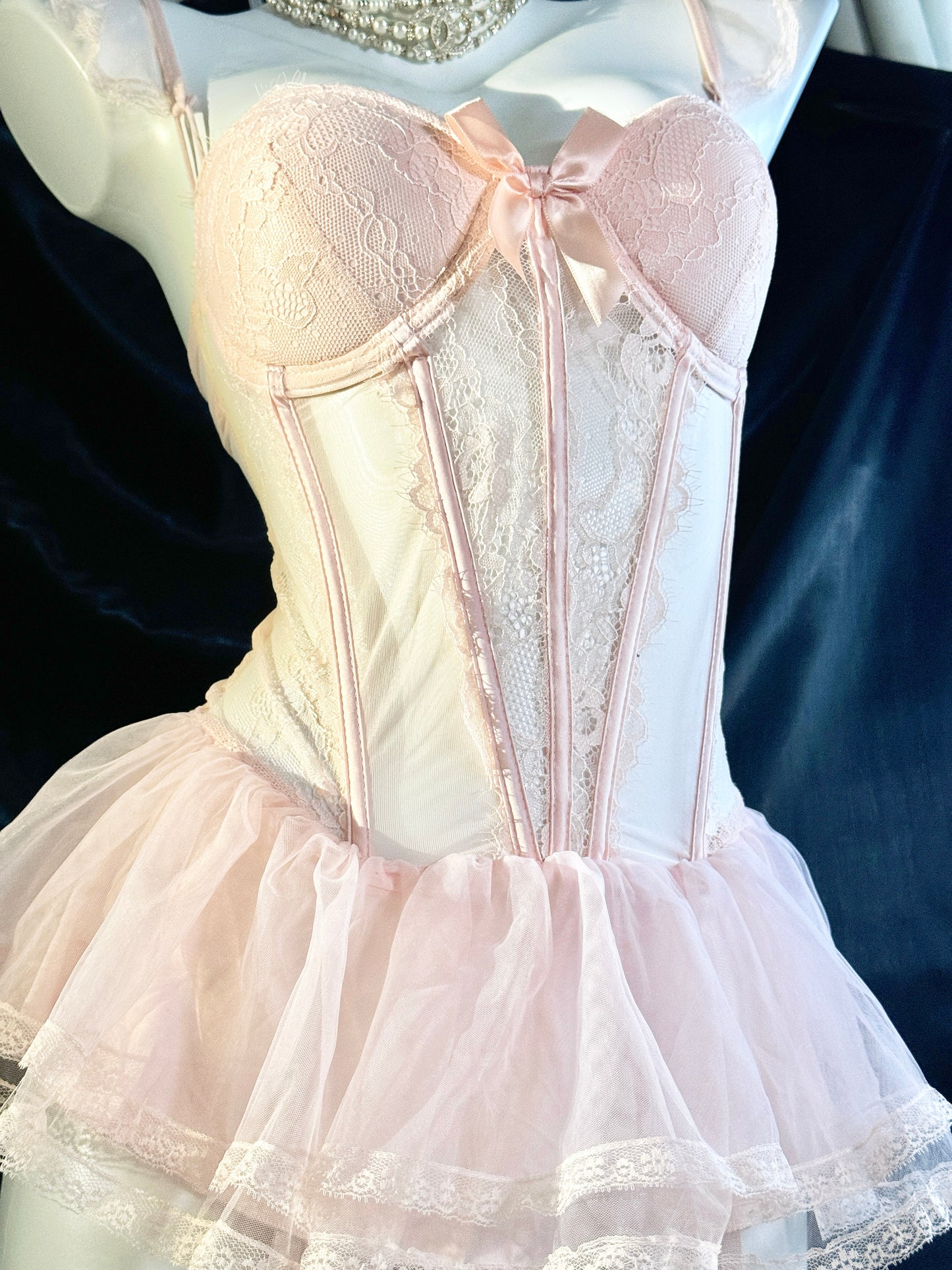 Love Story Bride Mesh Lace Corset Lingerie Set