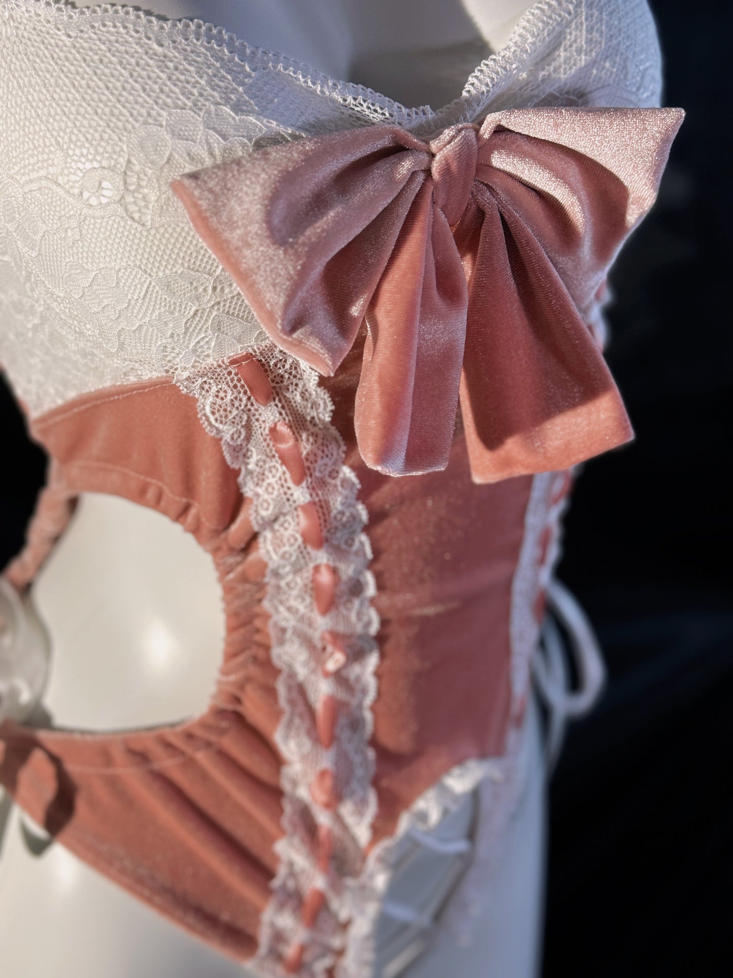 Barbie Doll Pink Bow Ribbon Velvet Crotchless Teddy Lingerie