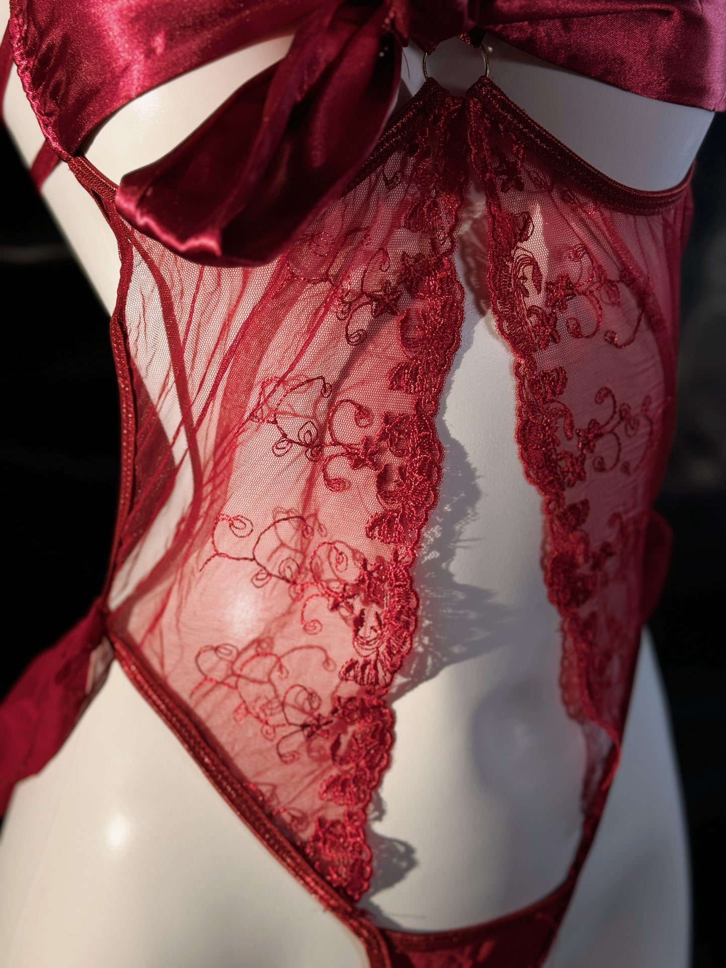 Petal of Roses Stain Bow Lace Cutout Crotchless Teddy Lingerie