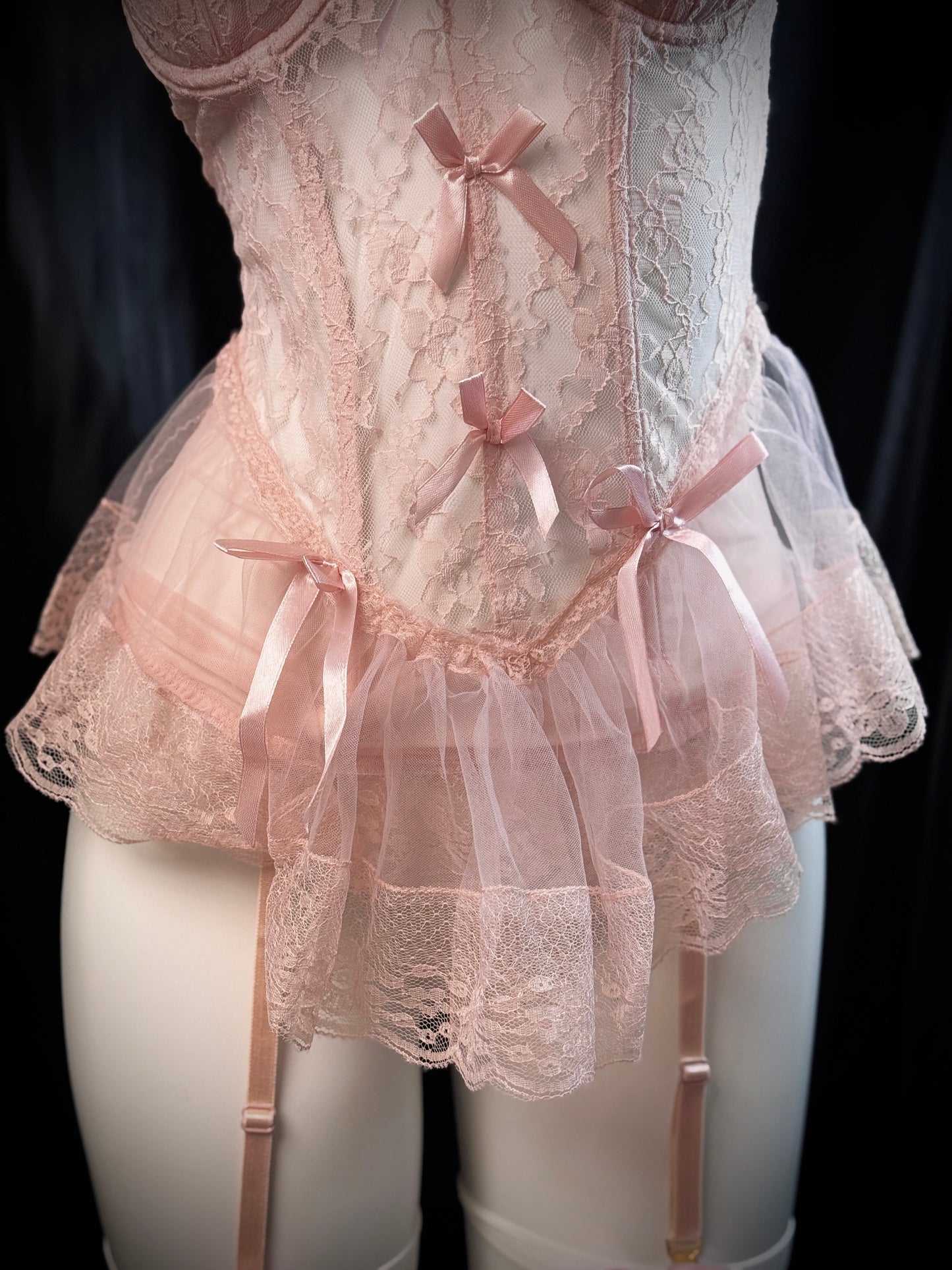 Princess Diary Ruffled Lace Bow Garter Corset Lingerie Set