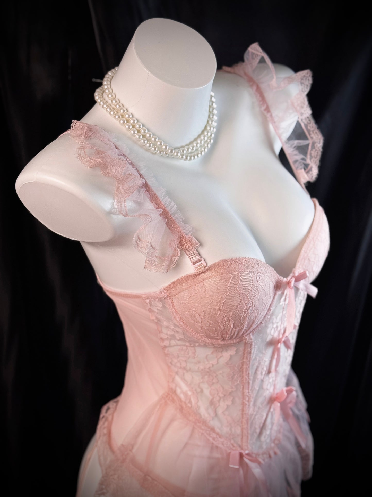 Princess Diary Ruffled Lace Bow Garter Corset Lingerie Set