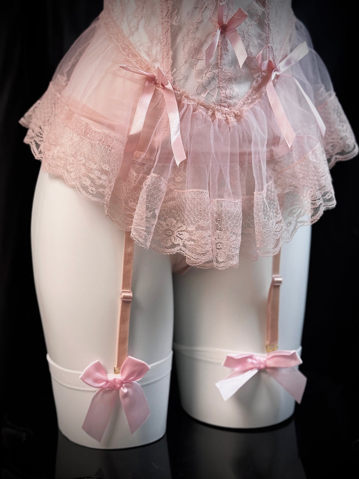 Princess Diary Ruffled Lace Bow Garter Corset Lingerie Set