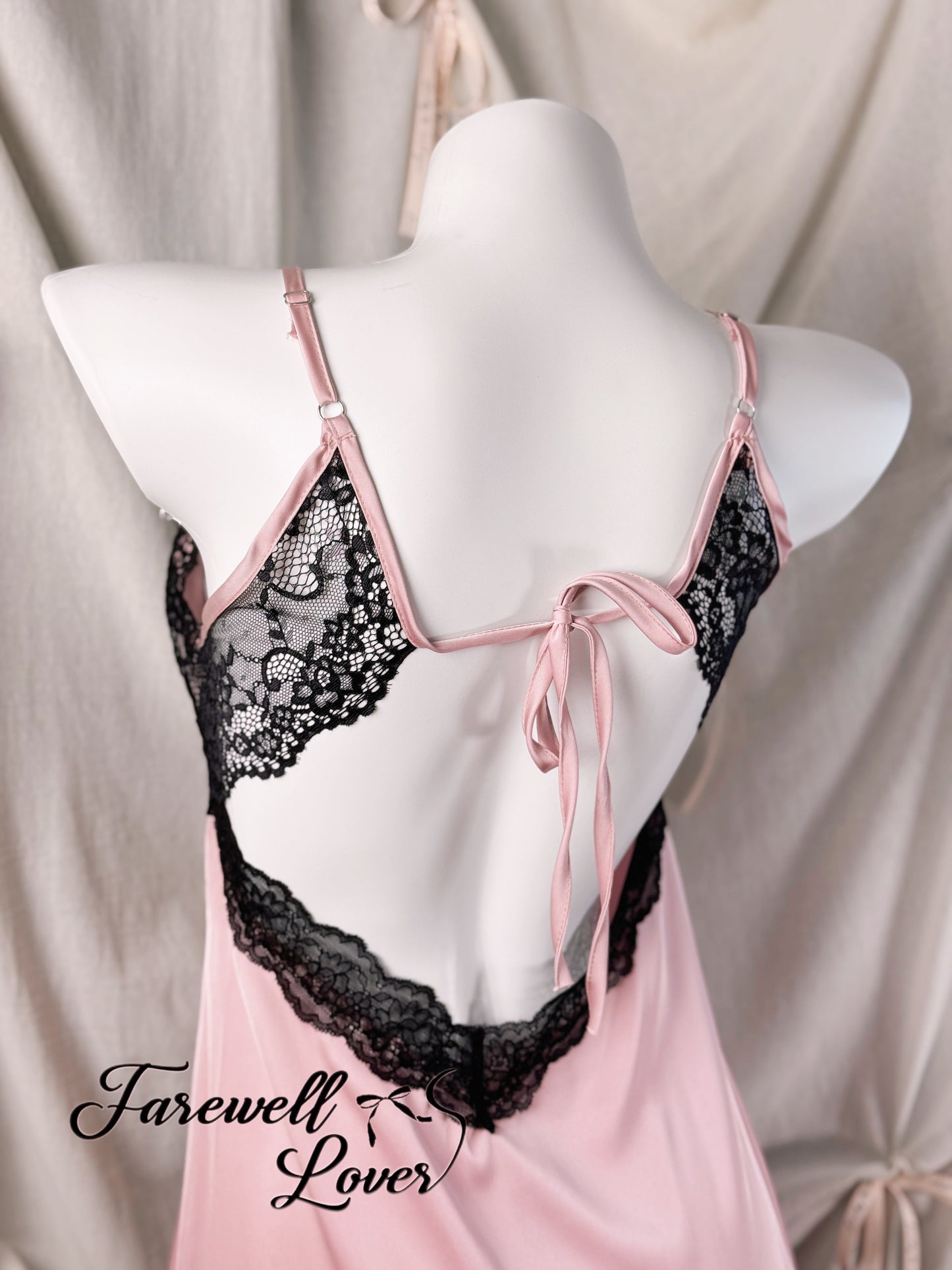 Blackpink Lace Backless Satin Slip Dress