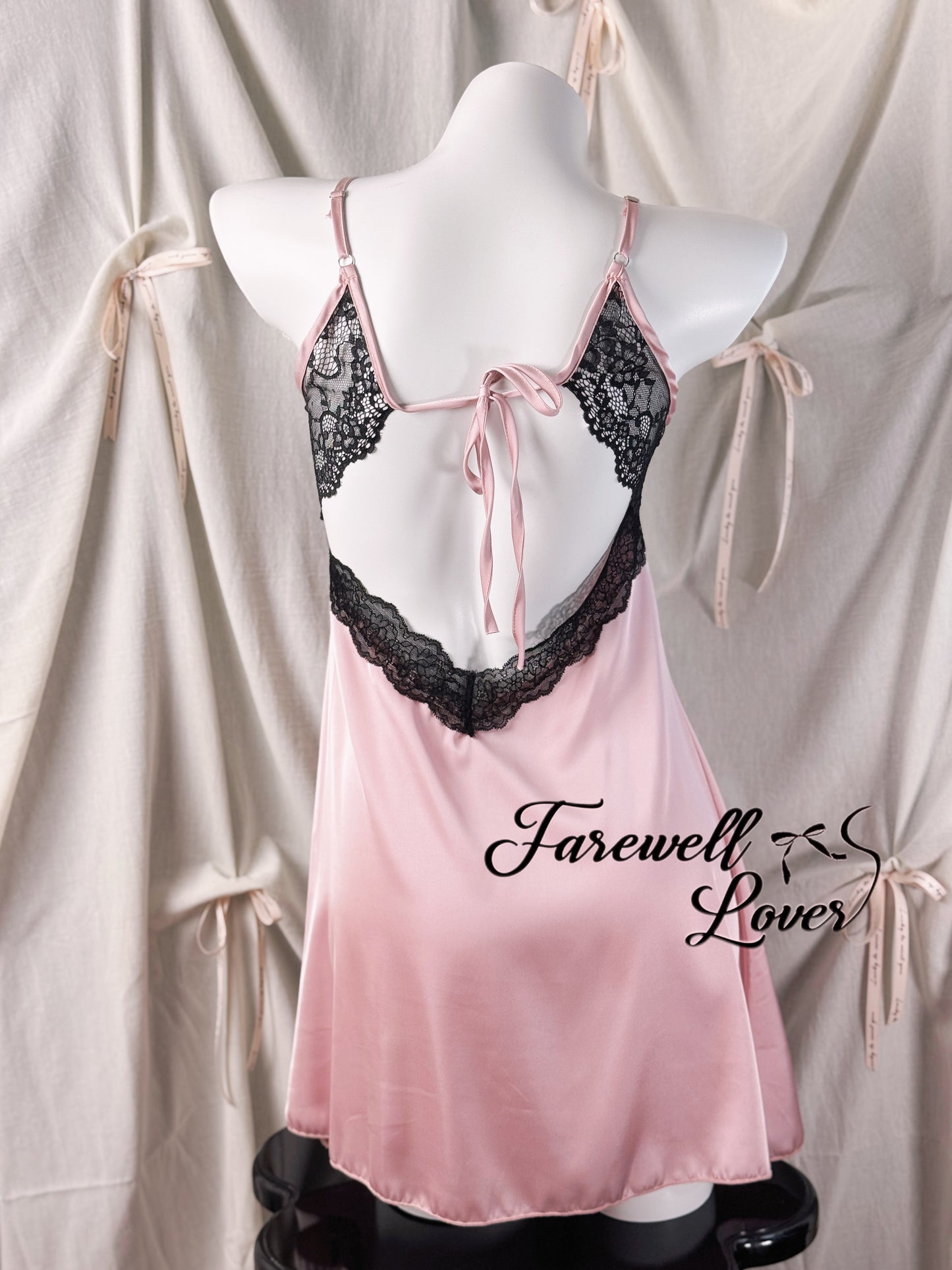 Blackpink Lace Backless Satin Slip Dress