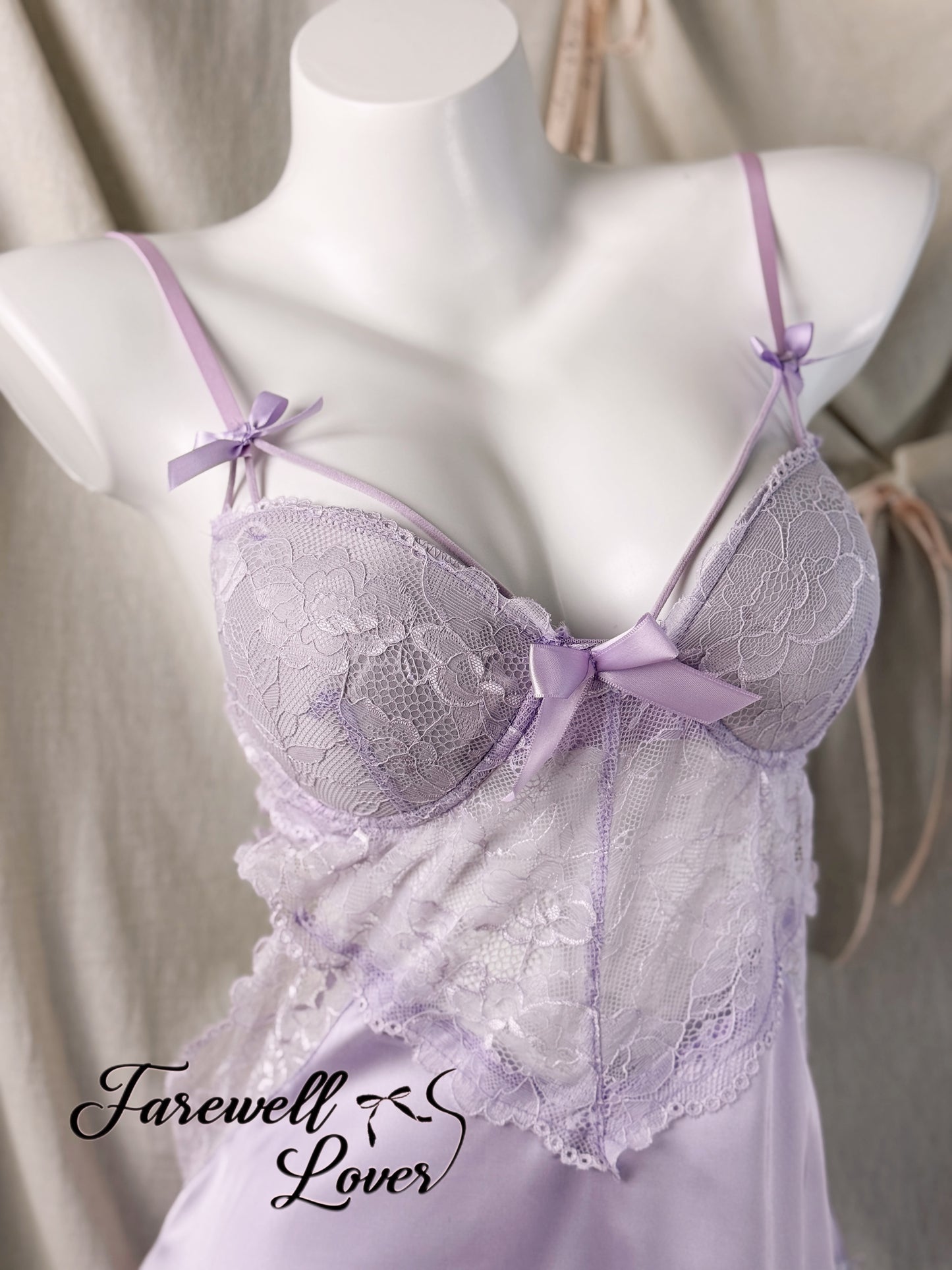 Moonlight Satin Bow Lace Padded Backless Slip Lingerie
