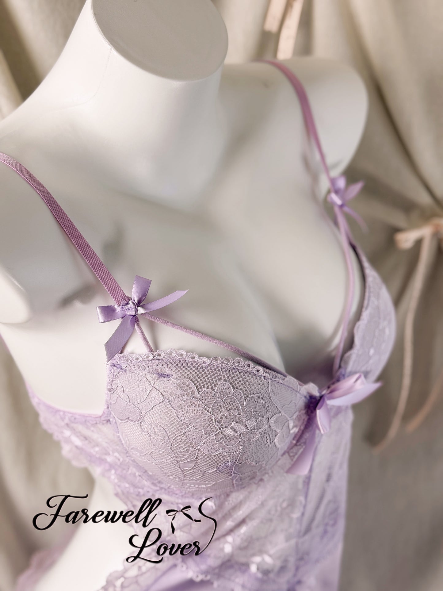 Moonlight Satin Bow Lace Padded Backless Slip Lingerie