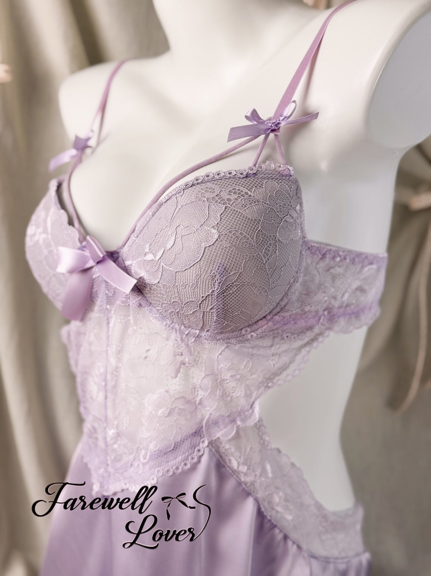 Moonlight Satin Bow Lace Padded Backless Slip Lingerie
