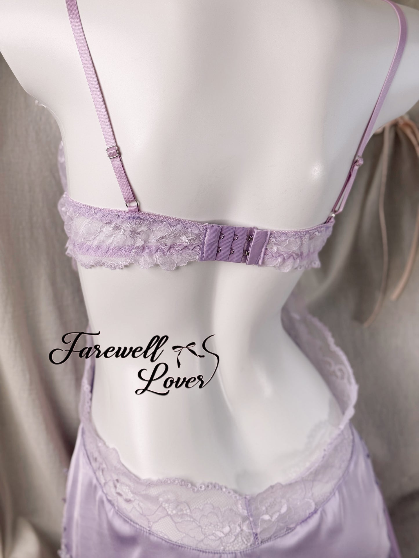 Moonlight Satin Bow Lace Padded Backless Slip Lingerie