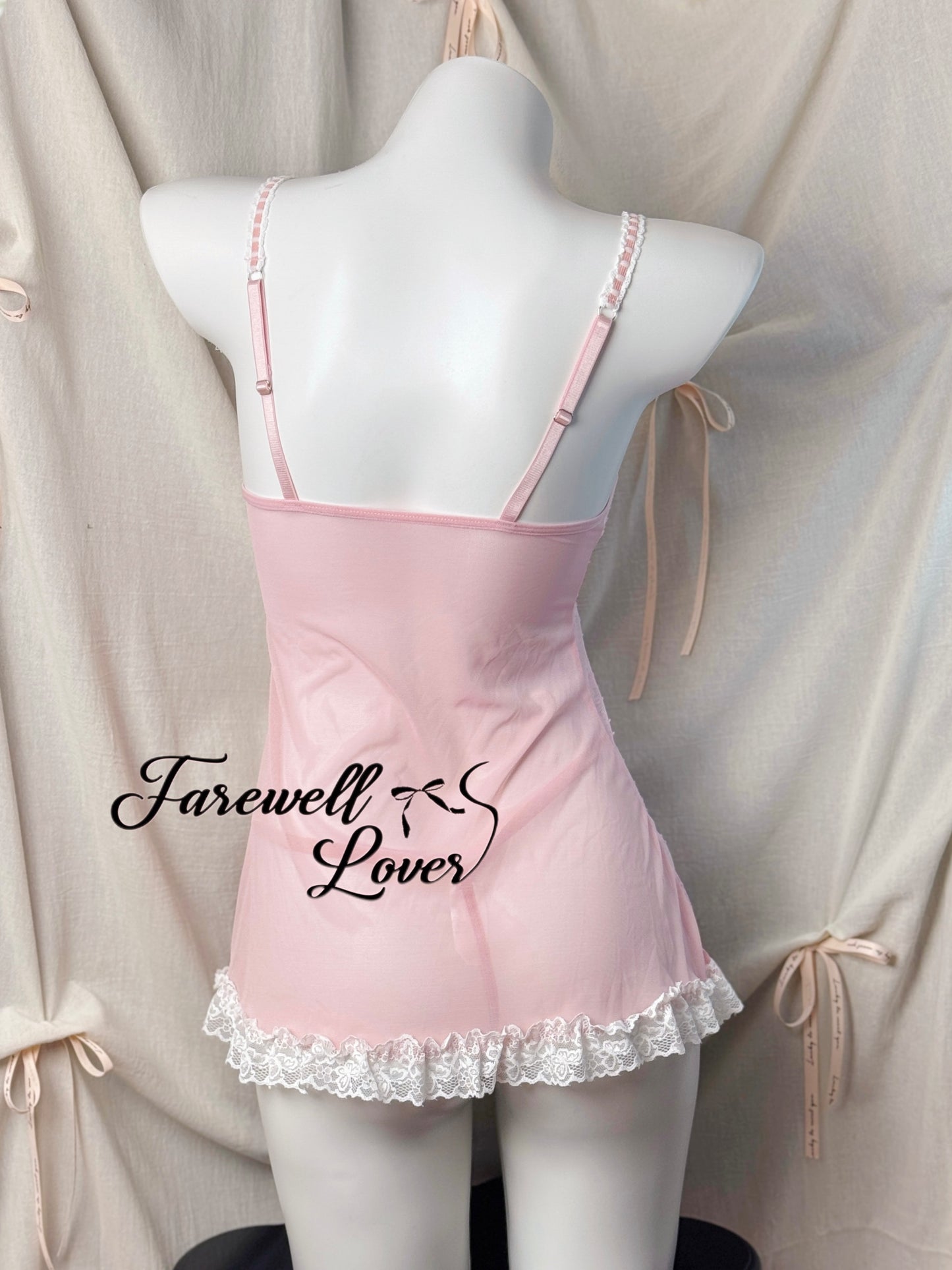 Coquette Love Lace Bow Underwired Gartered Slip Lingerie Set