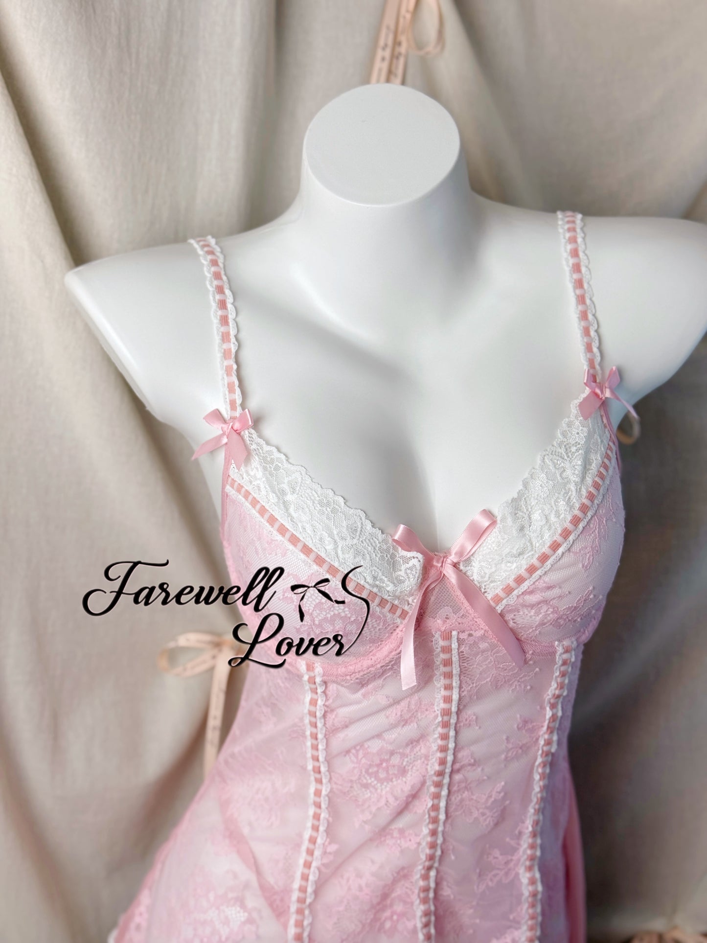 Coquette Love Lace Bow Underwired Gartered Slip Lingerie Set