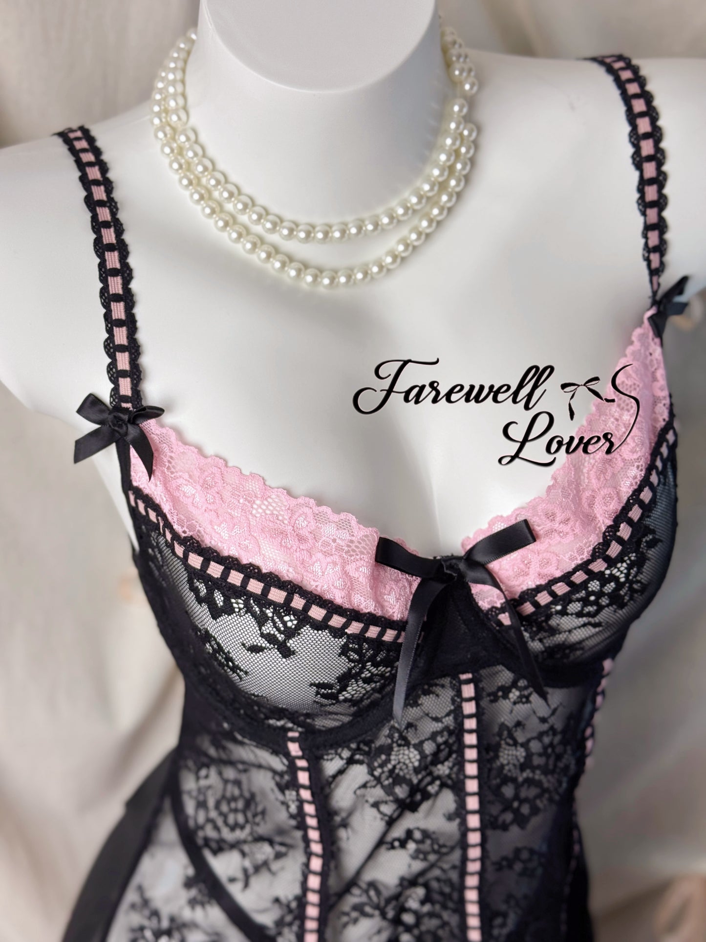 Coquette Love Lace Bow Underwired Gartered Slip Lingerie Set