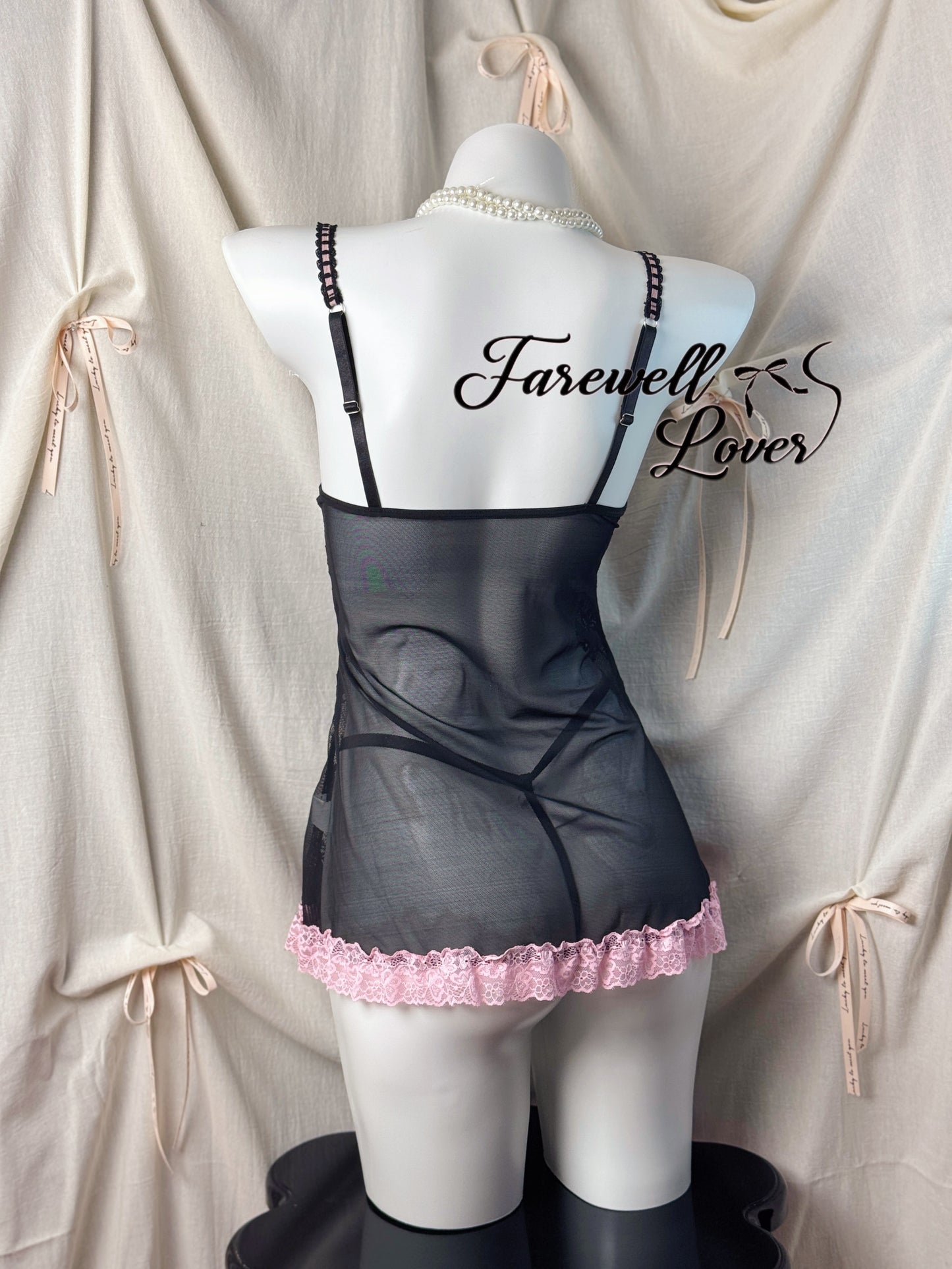 Coquette Love Lace Bow Underwired Gartered Slip Lingerie Set