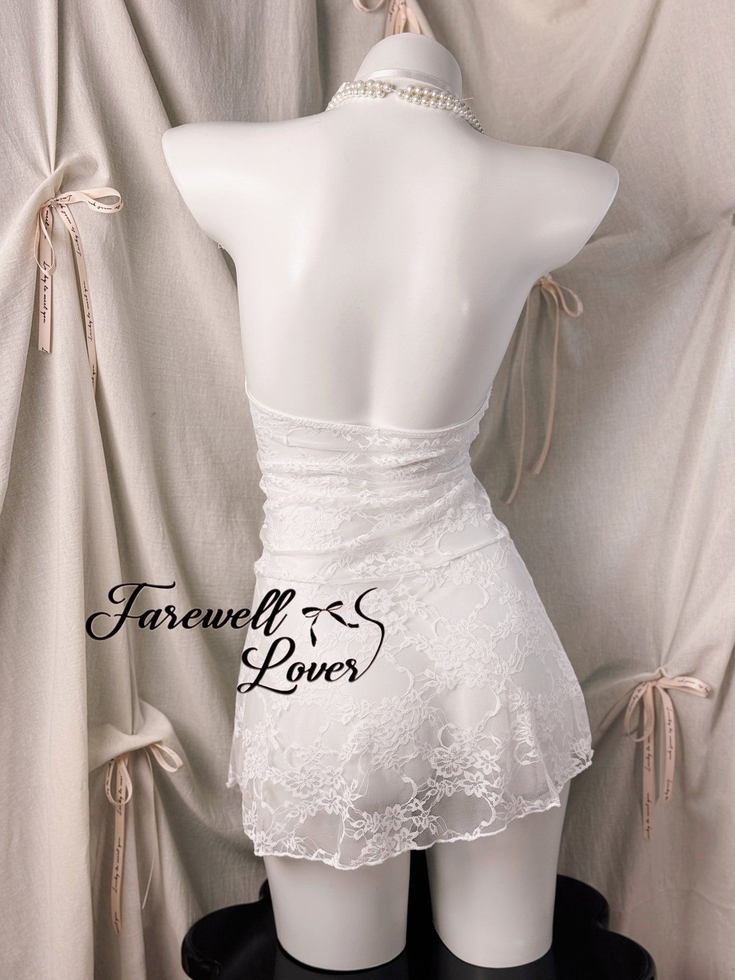 Little Daisy Floral Lace Halter Backless Slip Lingerie