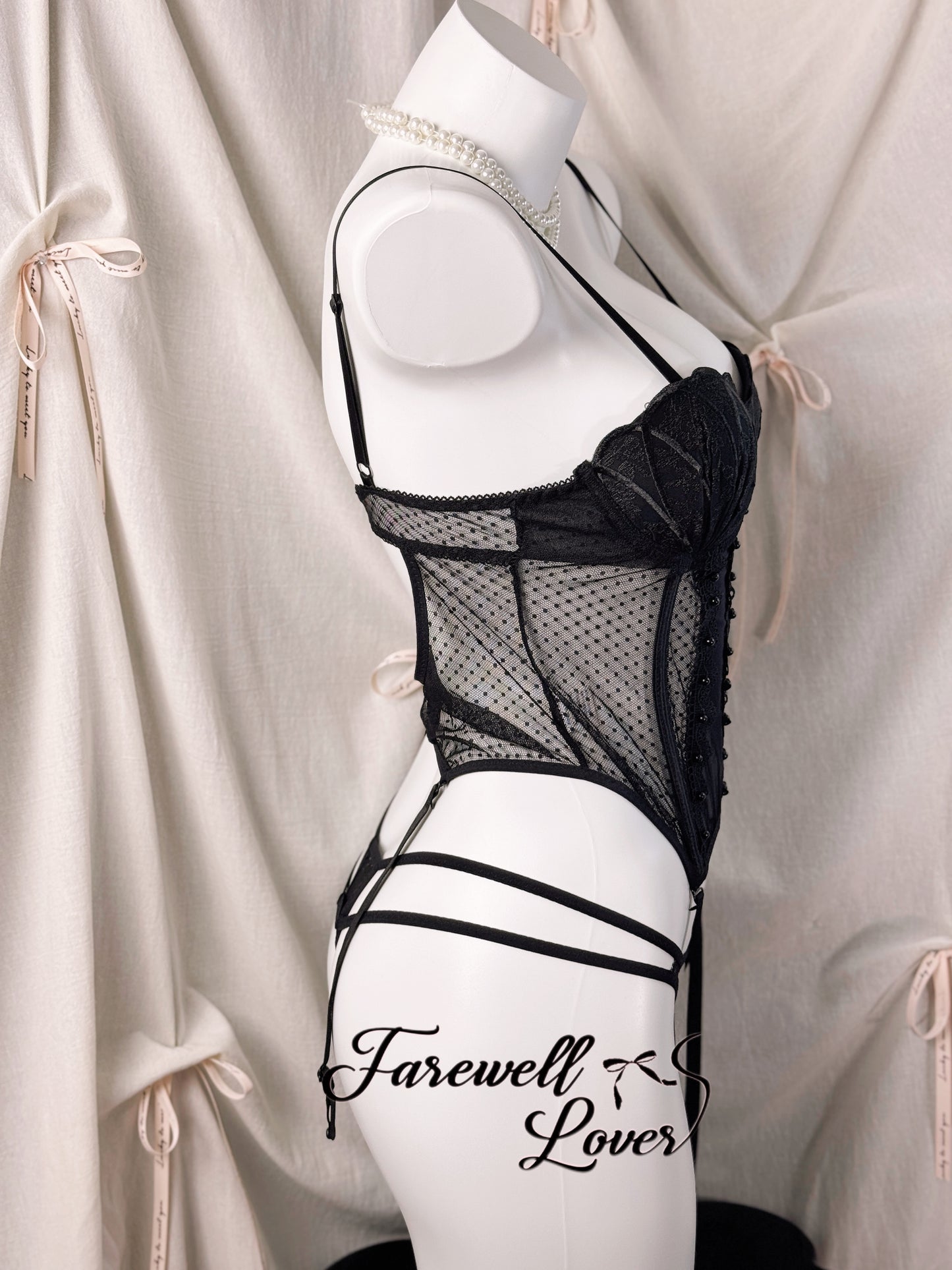 Mermaid's Tear Mesh Lace Corset Lingerie Set