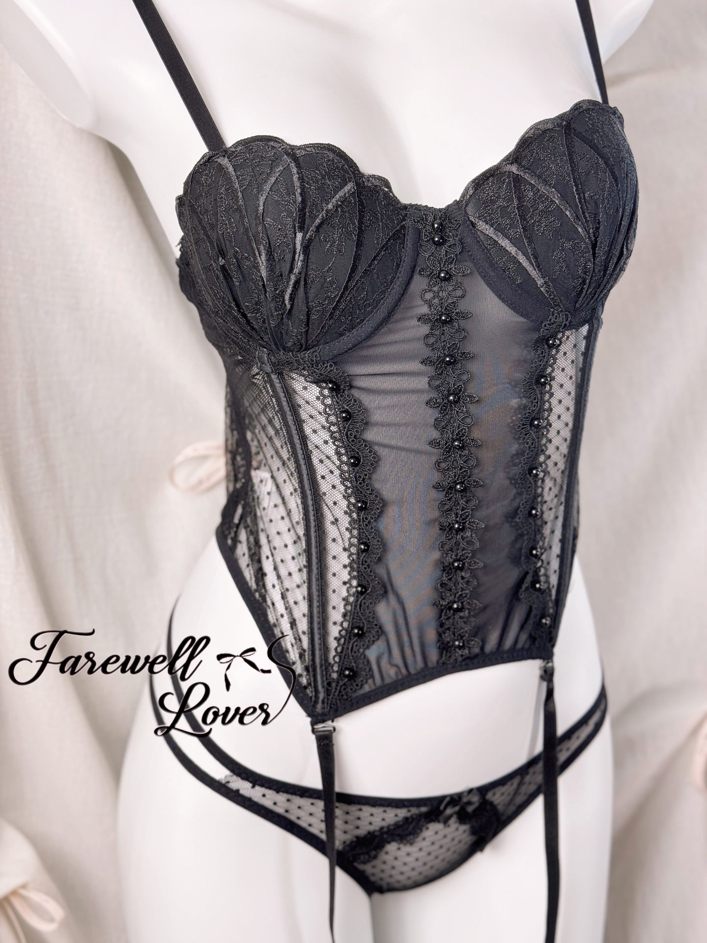 Mermaid's Tear Mesh Lace Corset Lingerie Set