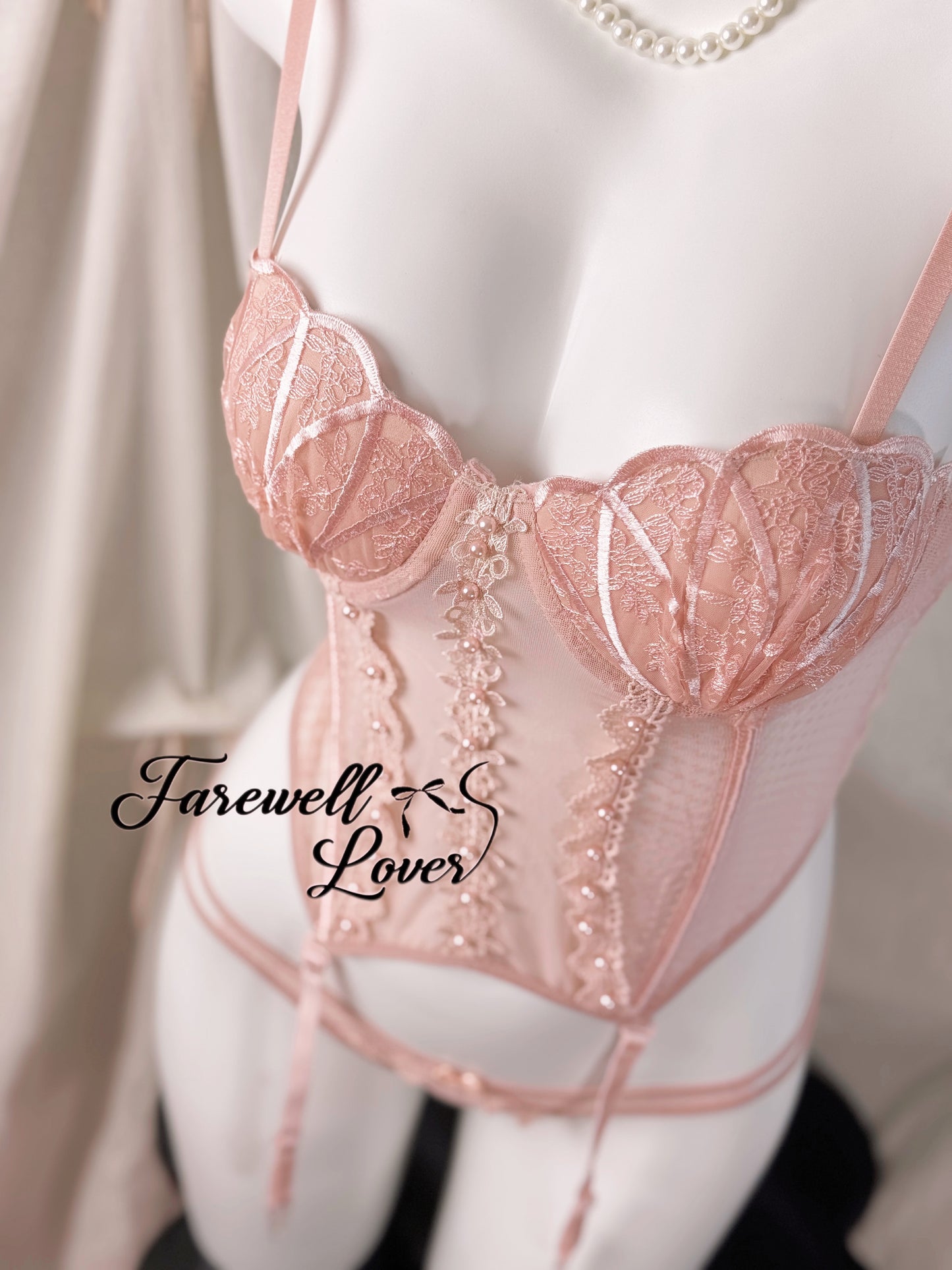 Mermaid's Tear Mesh Lace Corset Lingerie Set