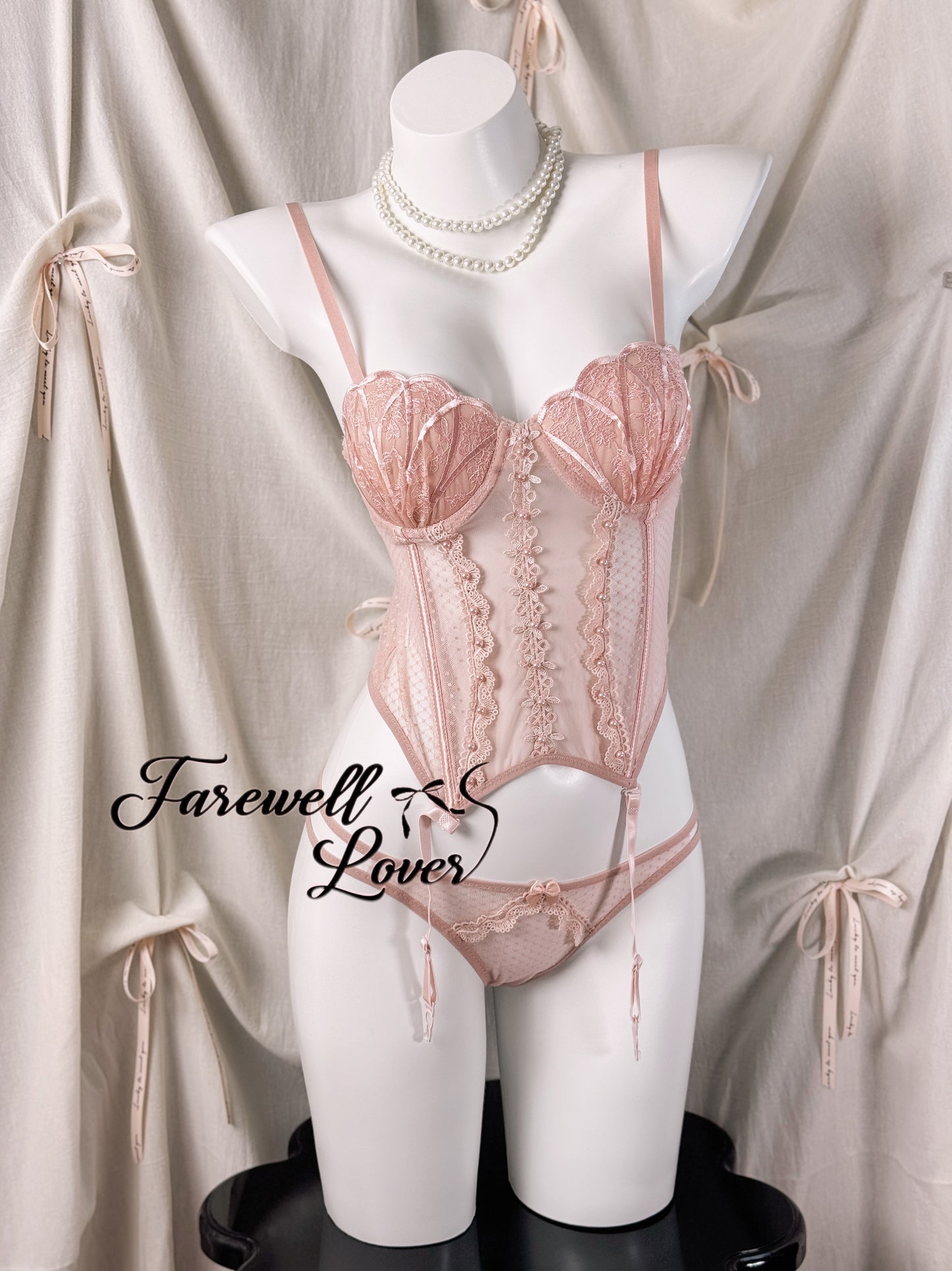 Mermaid's Tear Mesh Lace Corset Lingerie Set
