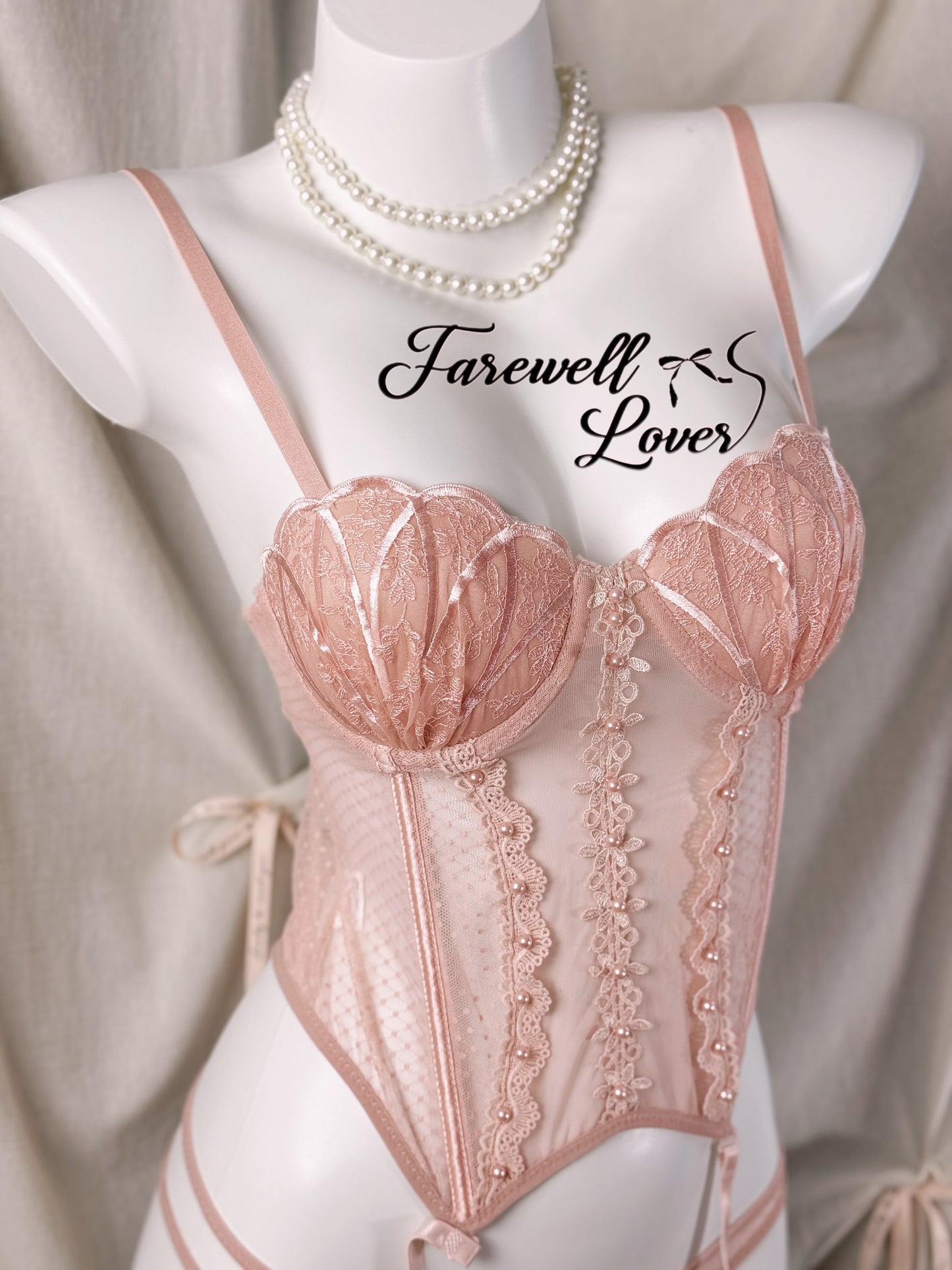 Mermaid's Tear Mesh Lace Corset Lingerie Set