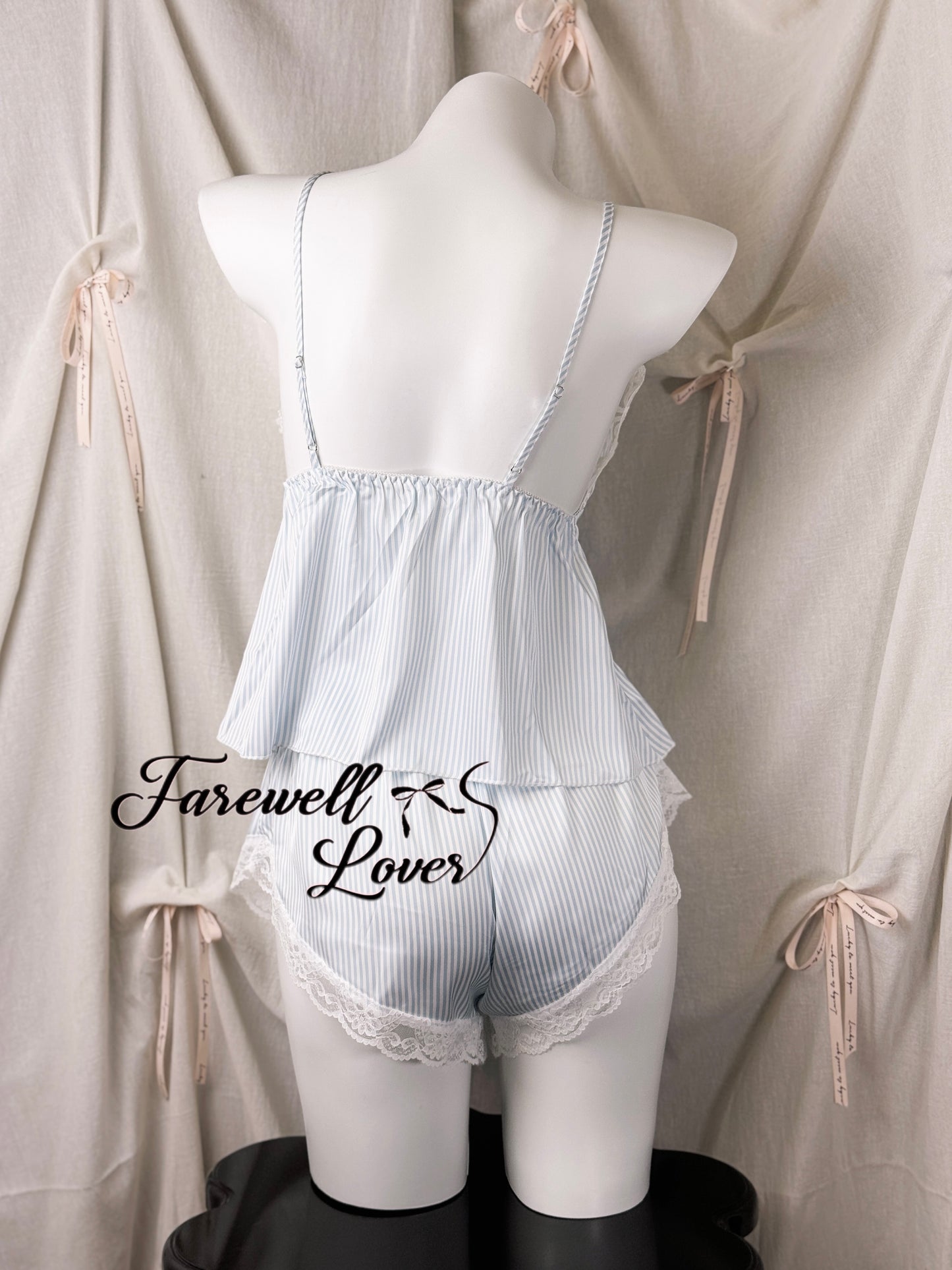 Sailor Moon Bow Lace Striped Satin Cami Pajama Set