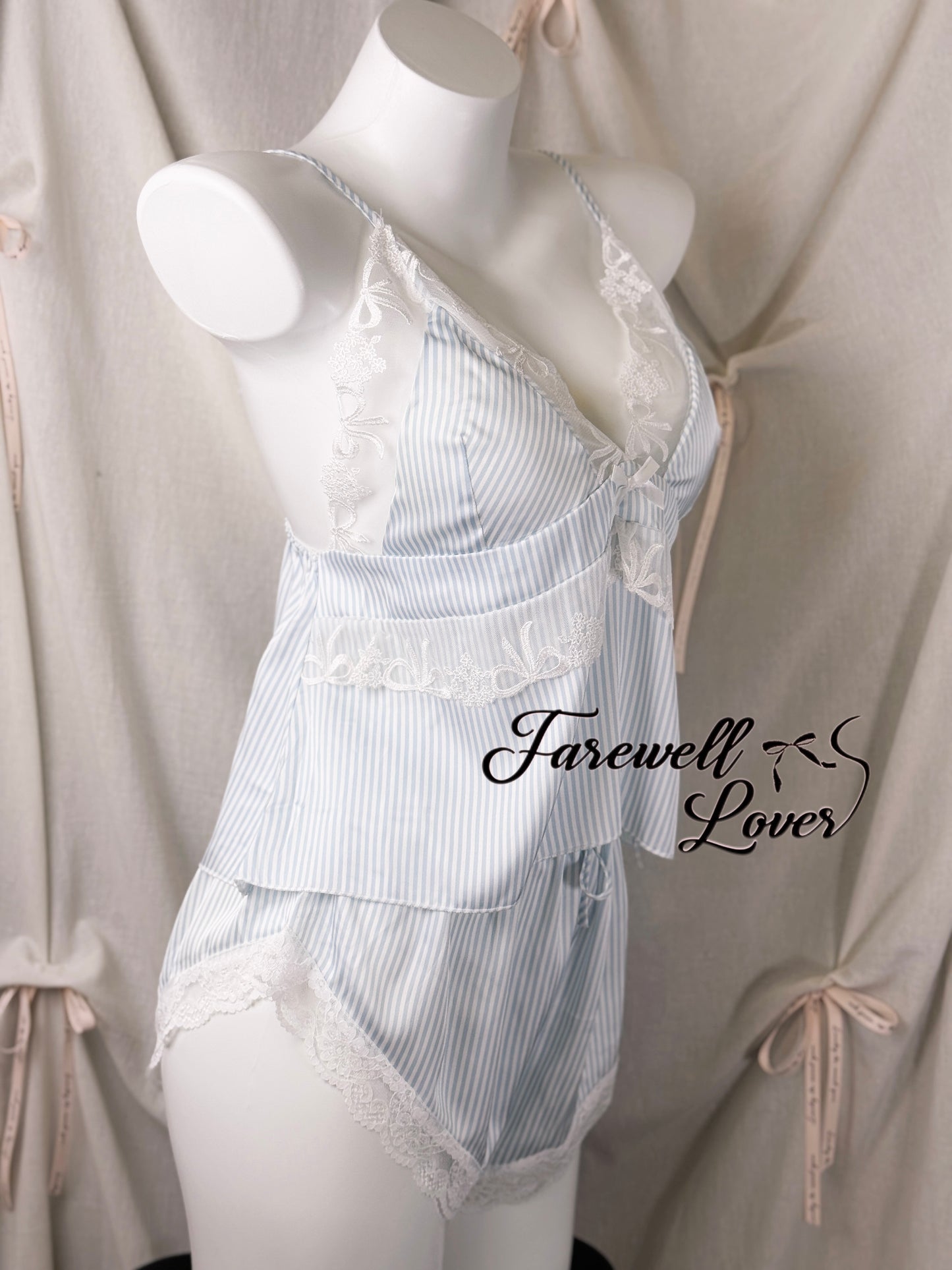 Sailor Moon Bow Lace Striped Satin Cami Pajama Set