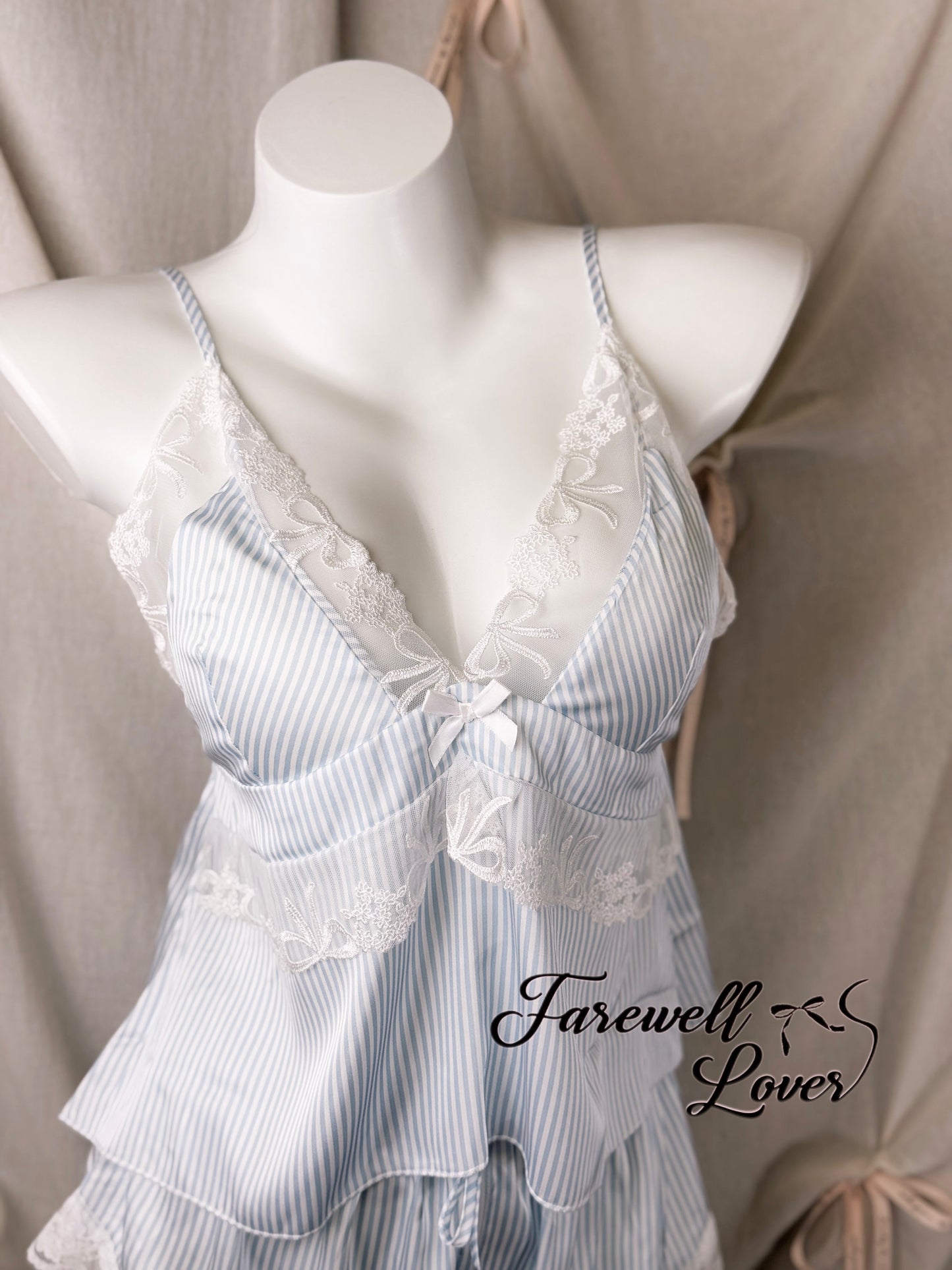 Sailor Moon Bow Lace Striped Satin Cami Pajama Set