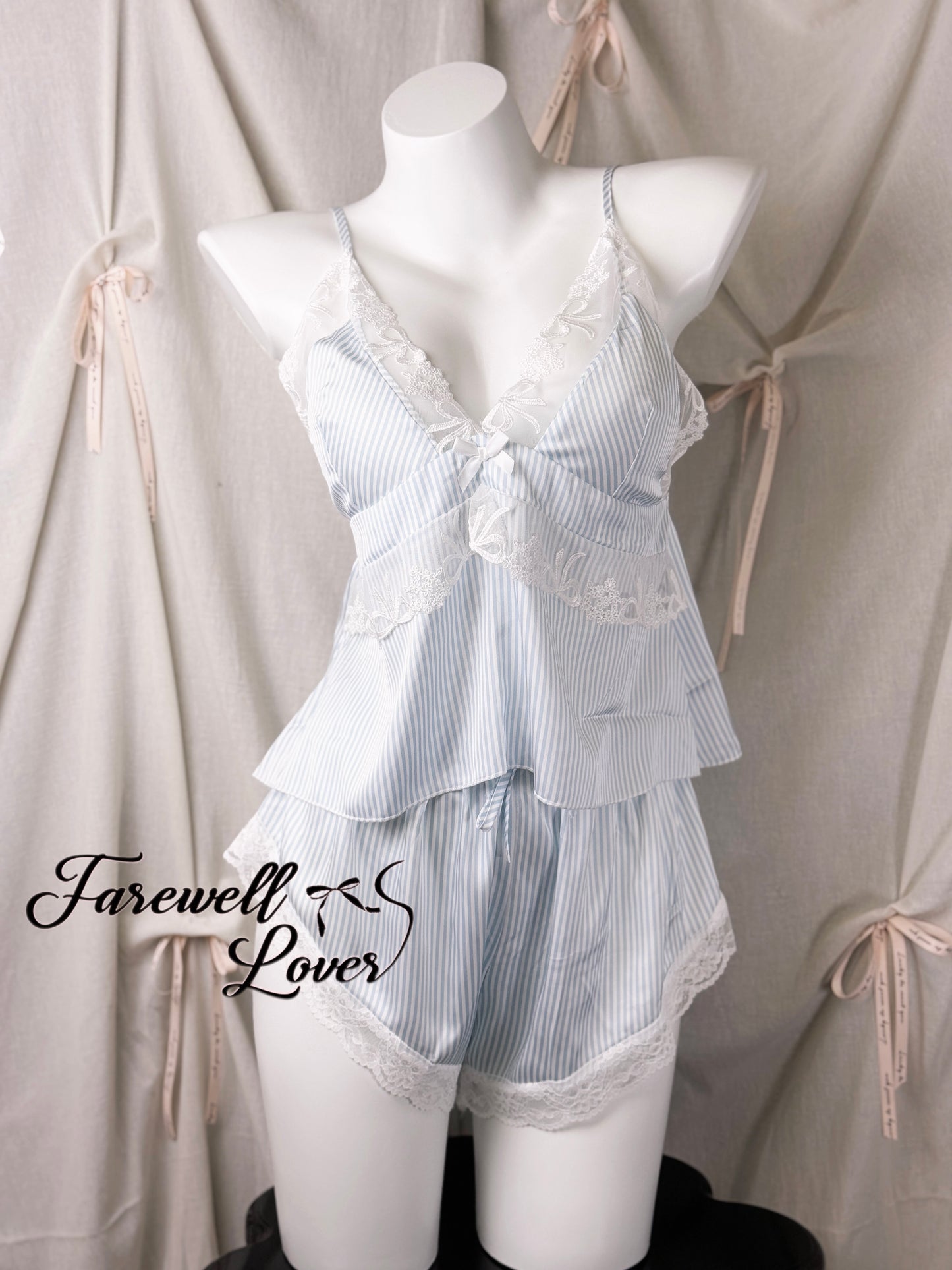 Sailor Moon Bow Lace Striped Satin Cami Pajama Set