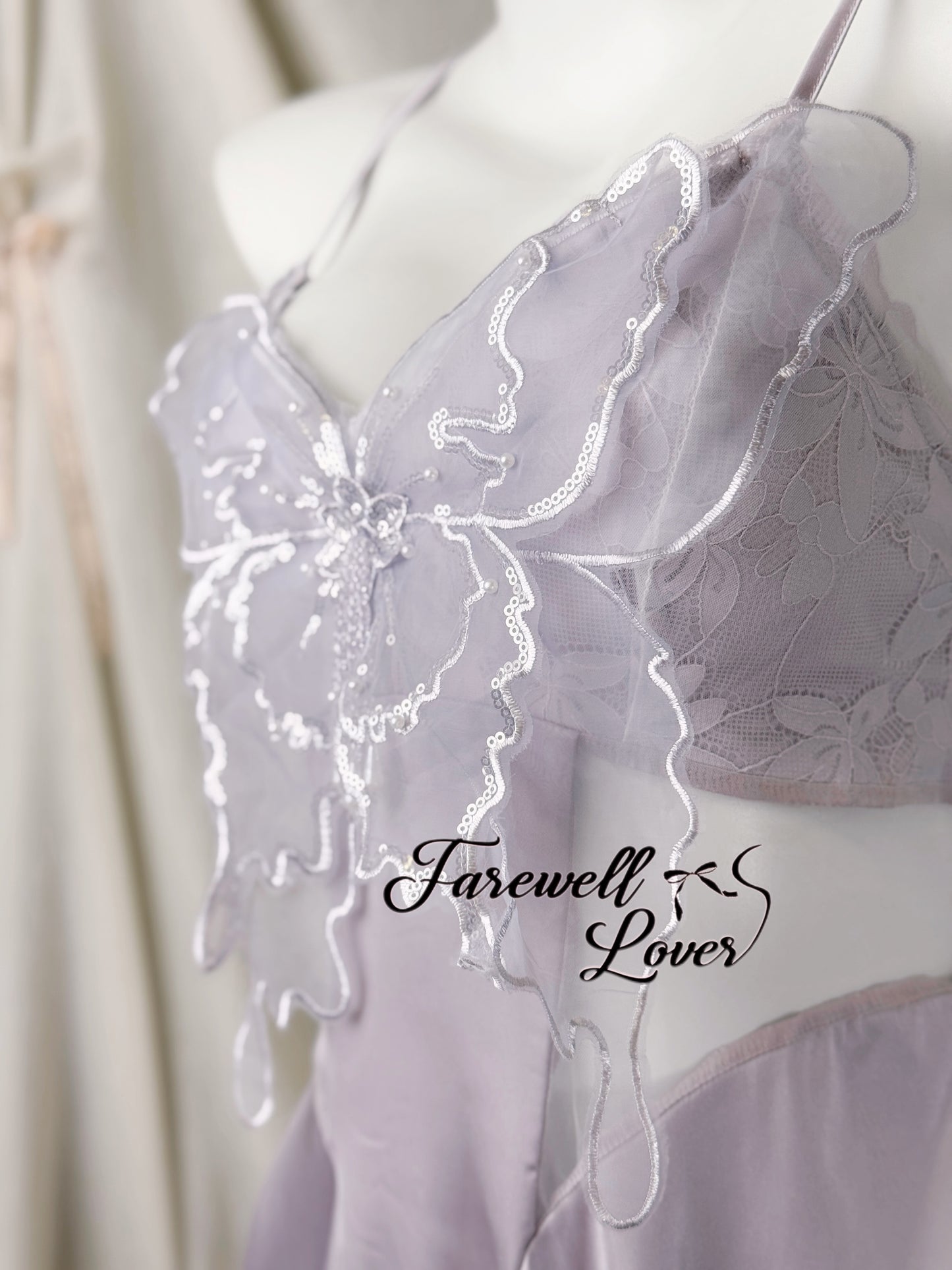 Butterfly Effect 3D Sparkly Mesh Satin Slip Lingerie