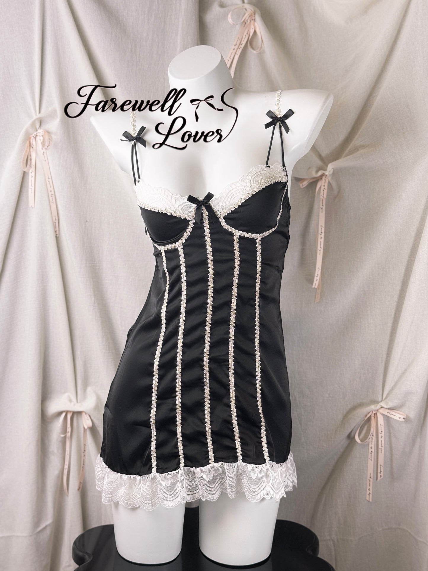 Alice Bow Lace Trim Satin Slip Lingerie
