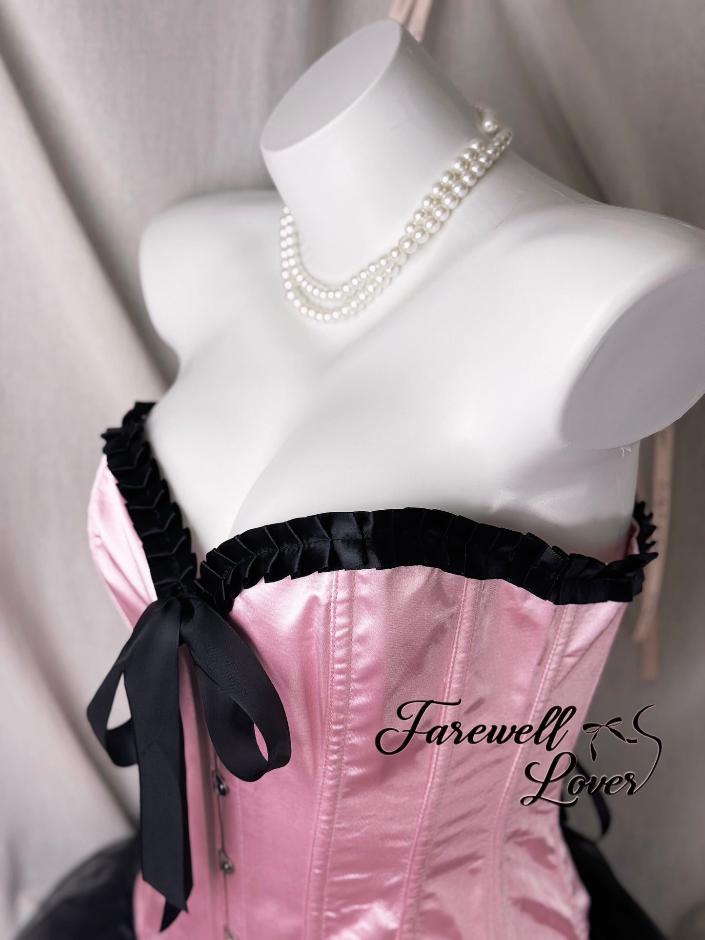 Barbie Girl Satin Ribbon Corset and Mesh Ruffle Layered Mini Skirt Set