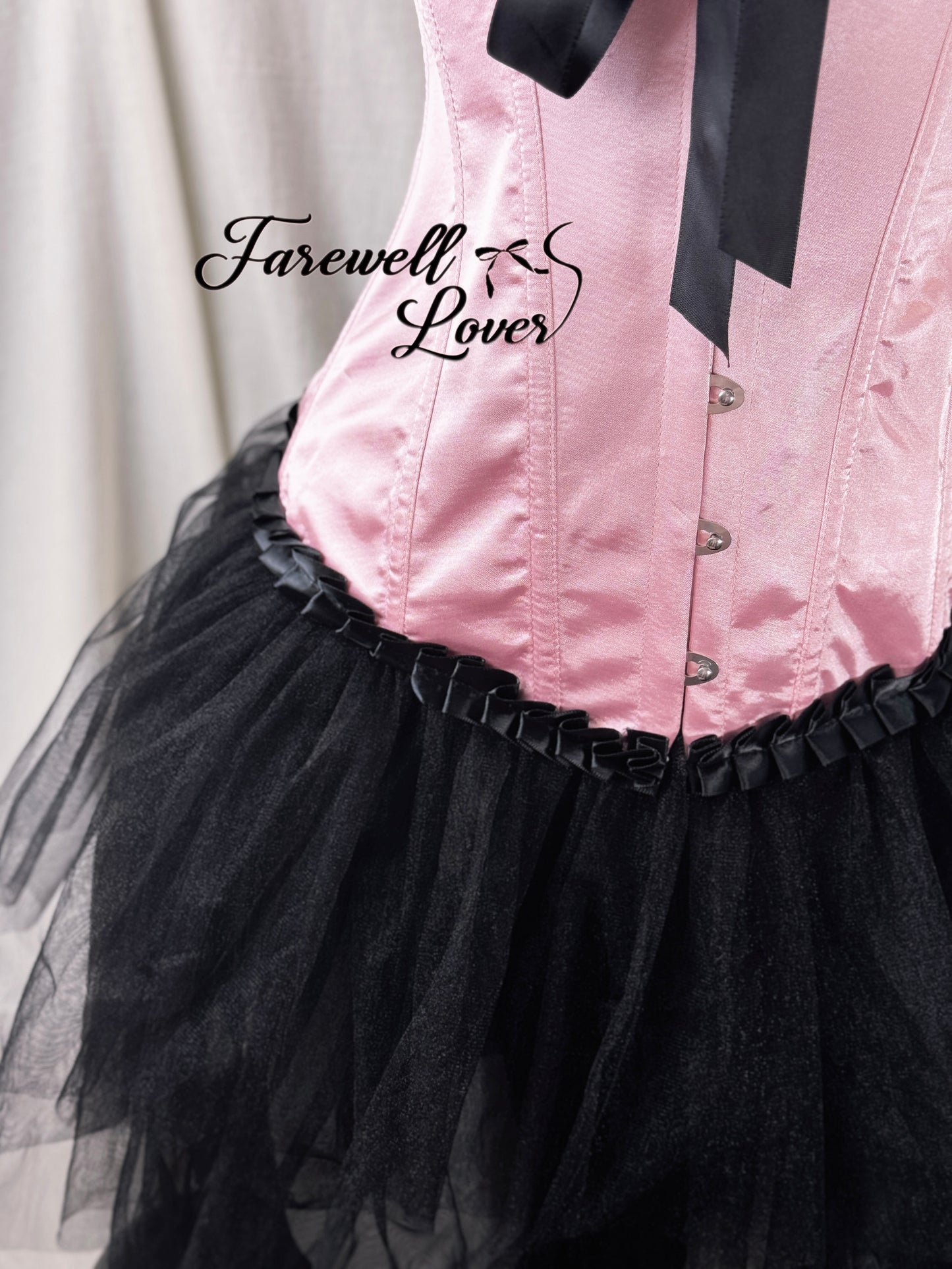 Barbie Girl Satin Ribbon Corset and Mesh Ruffle Layered Mini Skirt Set